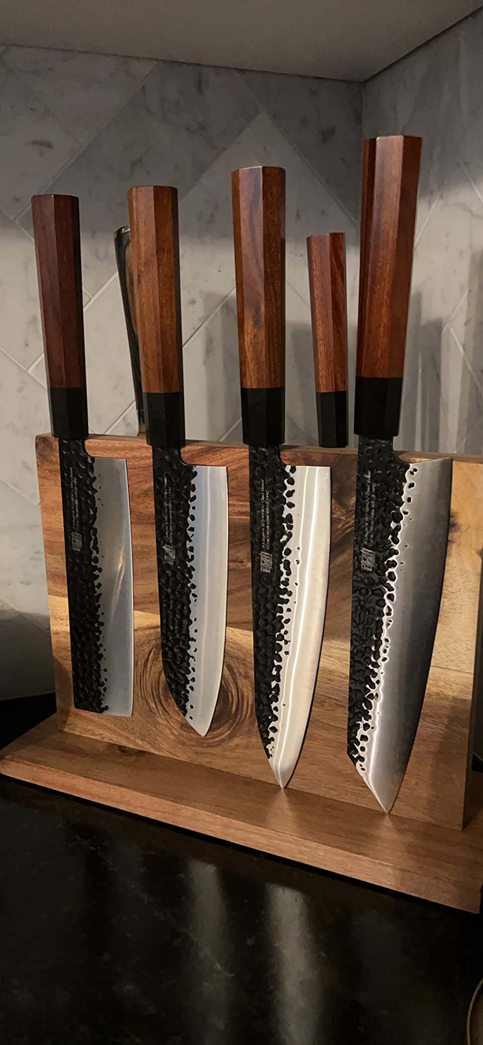 FINDKING 4PCS Kitchen Knife Set, Japanese Chef Knife Set with 9Cr18MoV High Carbon Steel Hammered Blades, Rosewood Octagonal Handles, for Meat, Fruits and Vegetables, Dynasty Series customer photo 1