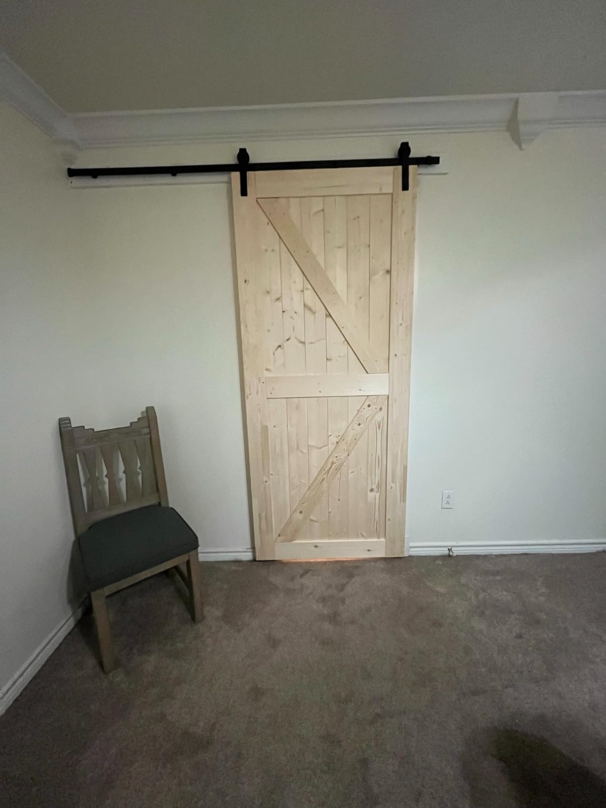SmartStandard 36in x 80in Sliding Barn Wood Door, Natural, Unfinished Solid Spruce Wood Panelled Slab, K-Frame customer photo 1