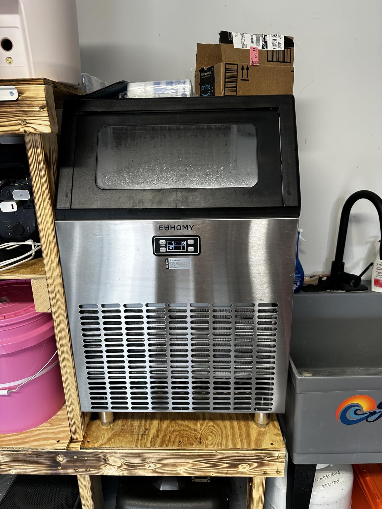 EUHOMY Commercial Ice Maker Machine, 100lbs/24H Stainless Steel Under Counter Ice Machine with 33lbs Ice Storage Capacity, Freestanding Ice Maker customer photo 1