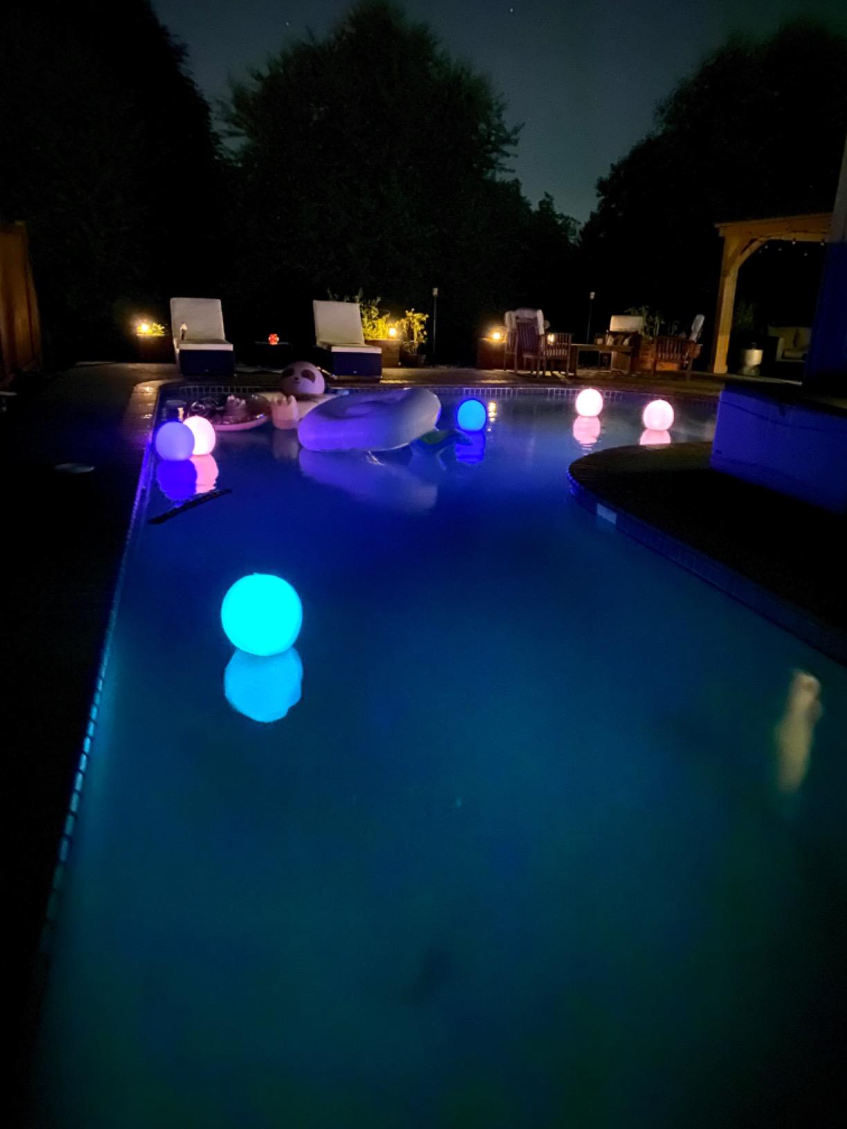 HAPIKAY Solar Floating Pool Lights, 2 Pack, 14-Inch Auto Color-Changing LED Light Balls, Waterproof Inflatable Solar Pool Light, Patio, Backyard Pond Event Wedding Decor customer photo 2