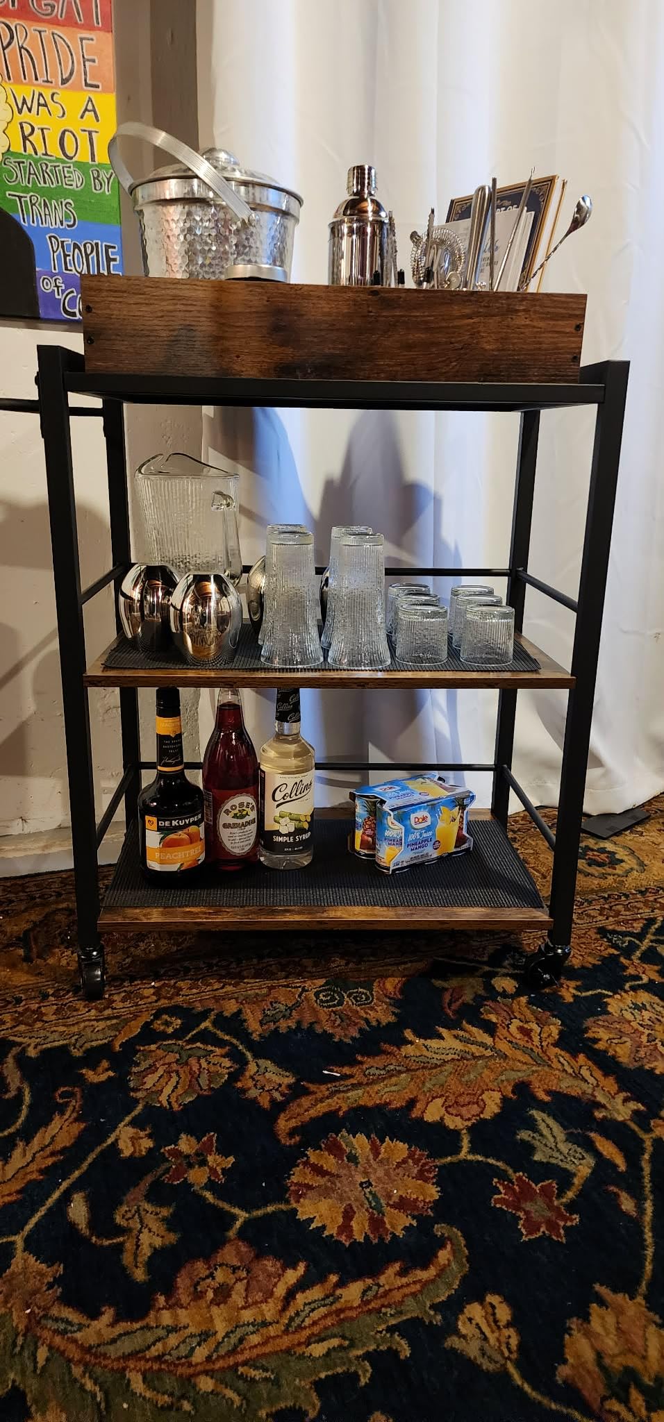 VASAGLE Kitchen Serving Cart with Removable Tray, 3-Tier Kitchen Utility Cart on Wheels with Storage, with Brakes, Leveling Feet, 15.7 x 28.3 x 33.9 Inches, Rustic Brown and Black ULRC72X customer photo 1