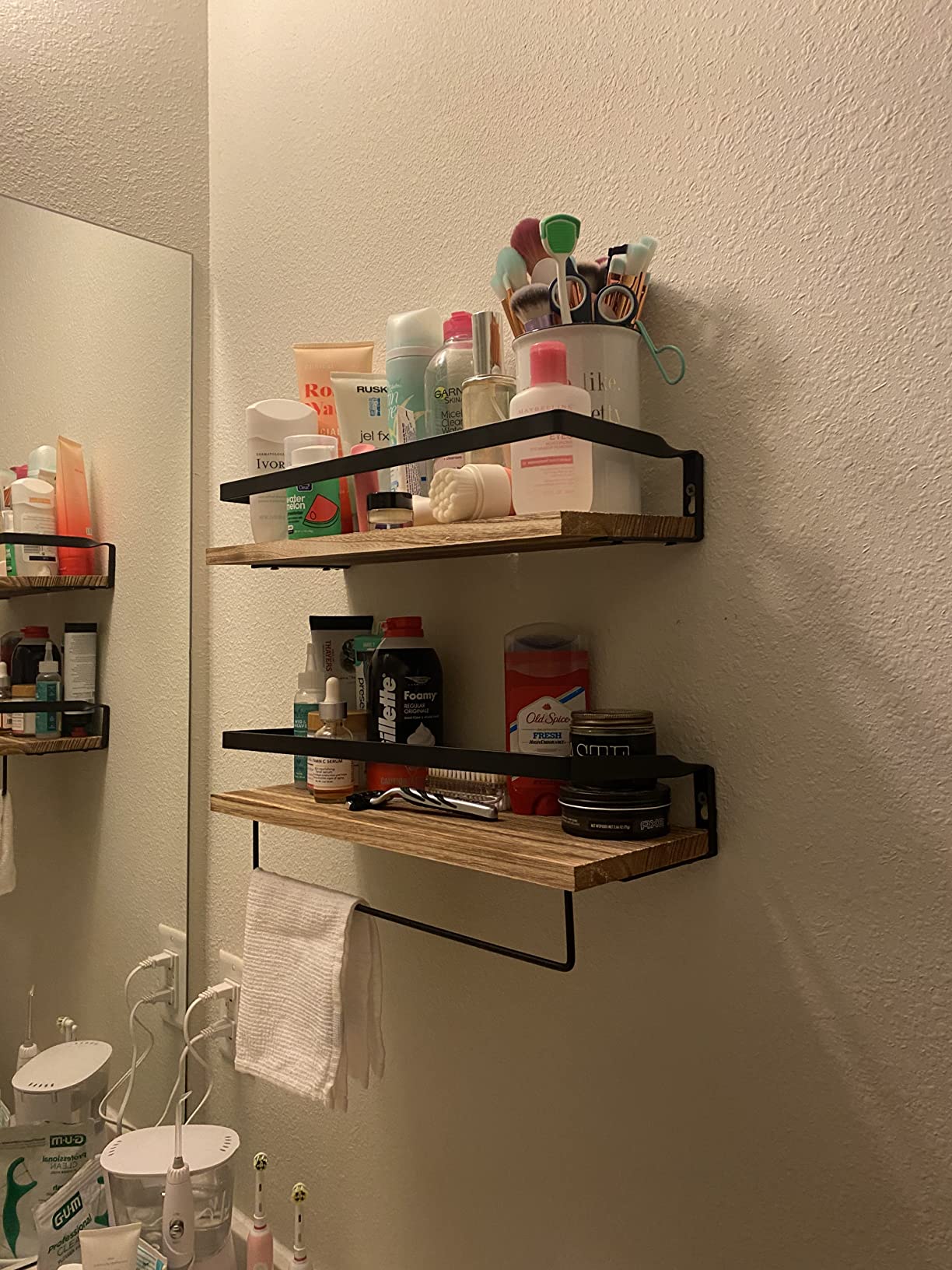 Amada Bathroom Shelves with Towel Bar, Set of 2, Light Brown | Floating Shelves with Detachable Towel Bar, Protective Metal Guards, Paulownia Wood, Bathroom, Living Room & Kitchen Storage customer photo 2