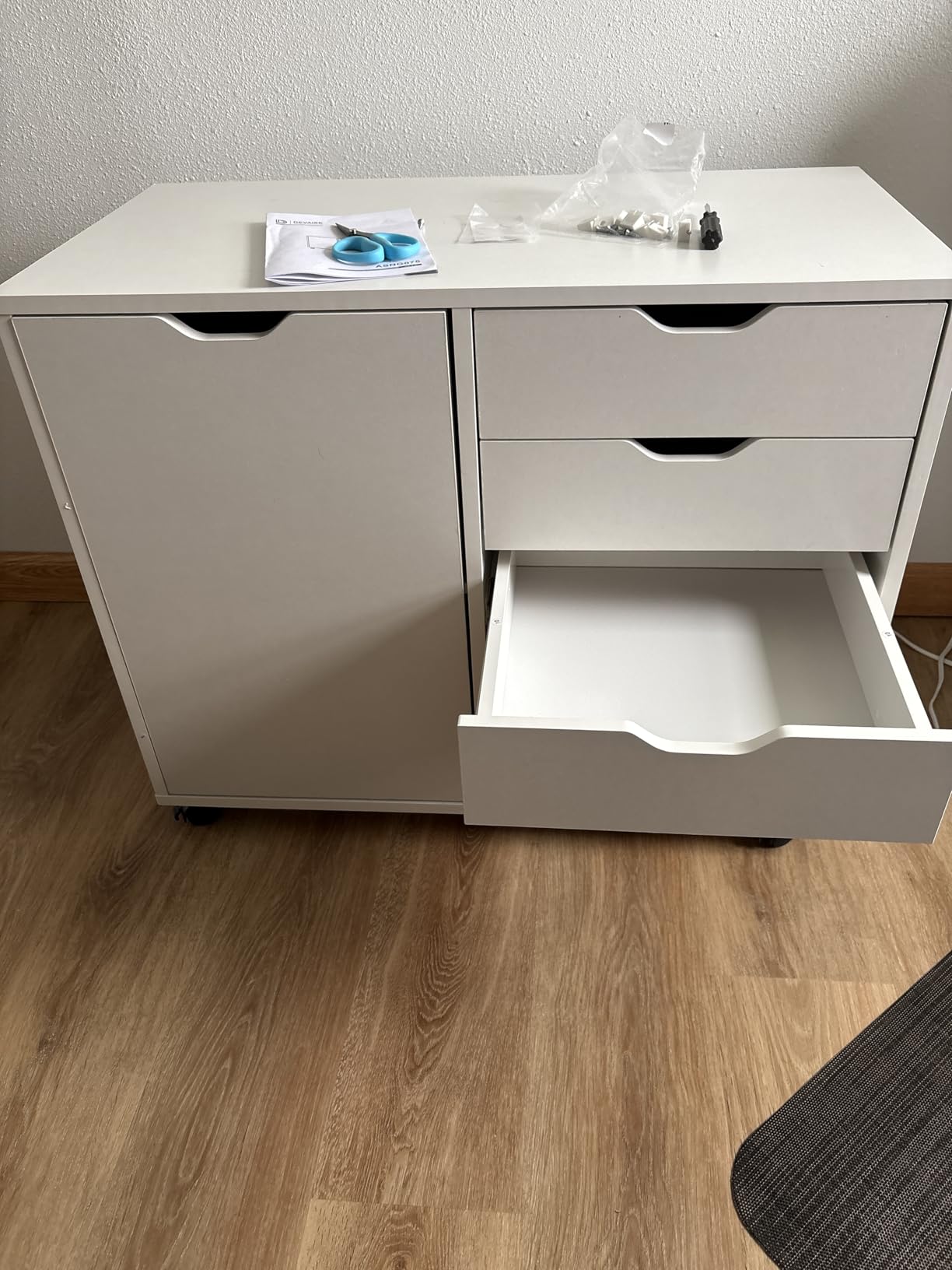 DEVAISE 5-Drawer Wood Drawer Cabinet, Office Storage Cabinet, White | Craft Storage Cabinet, Under Desk Drawer, Rolling Cart Furniture, Adjustable Shelf & Wheels, Printer Stand, Home Office customer photo 2
