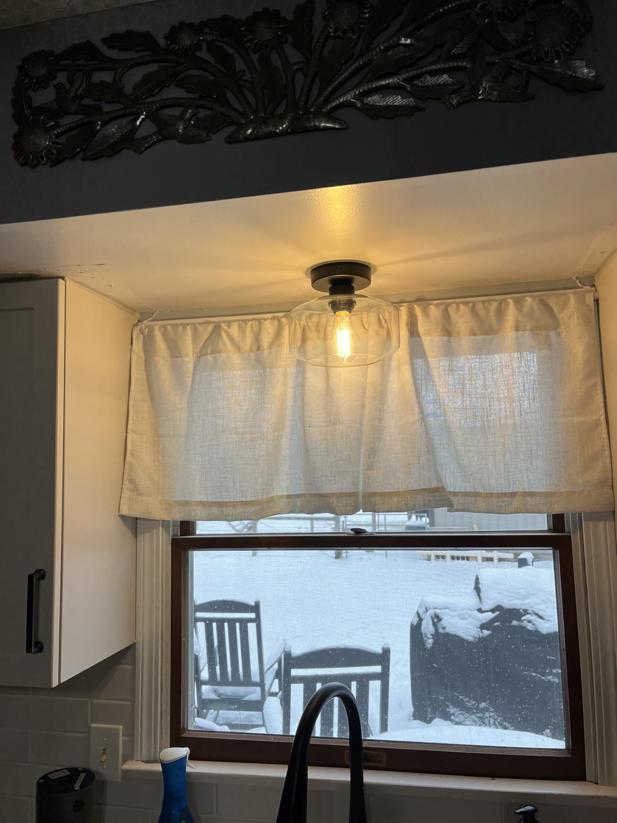 MAXvolador Industrial Semi Flush Mount Ceiling Light, Clear Glass Pendant Lamp Shade, Farmhouse Lighting for Hallway, Vintage Hanging Light Fixtures customer photo 1