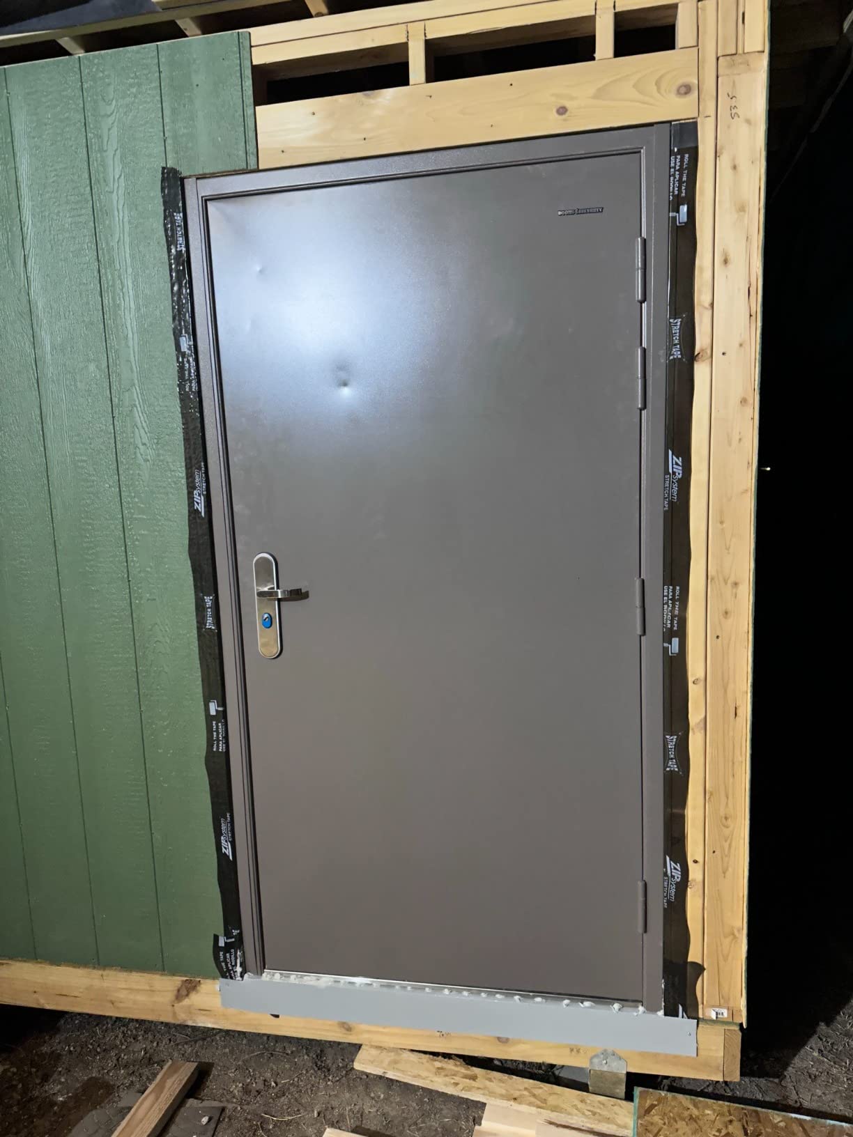 Quick Mount Steel Security Door with Frame and Hardware, Gray Left Side-Hinged Inward, 39 9/16