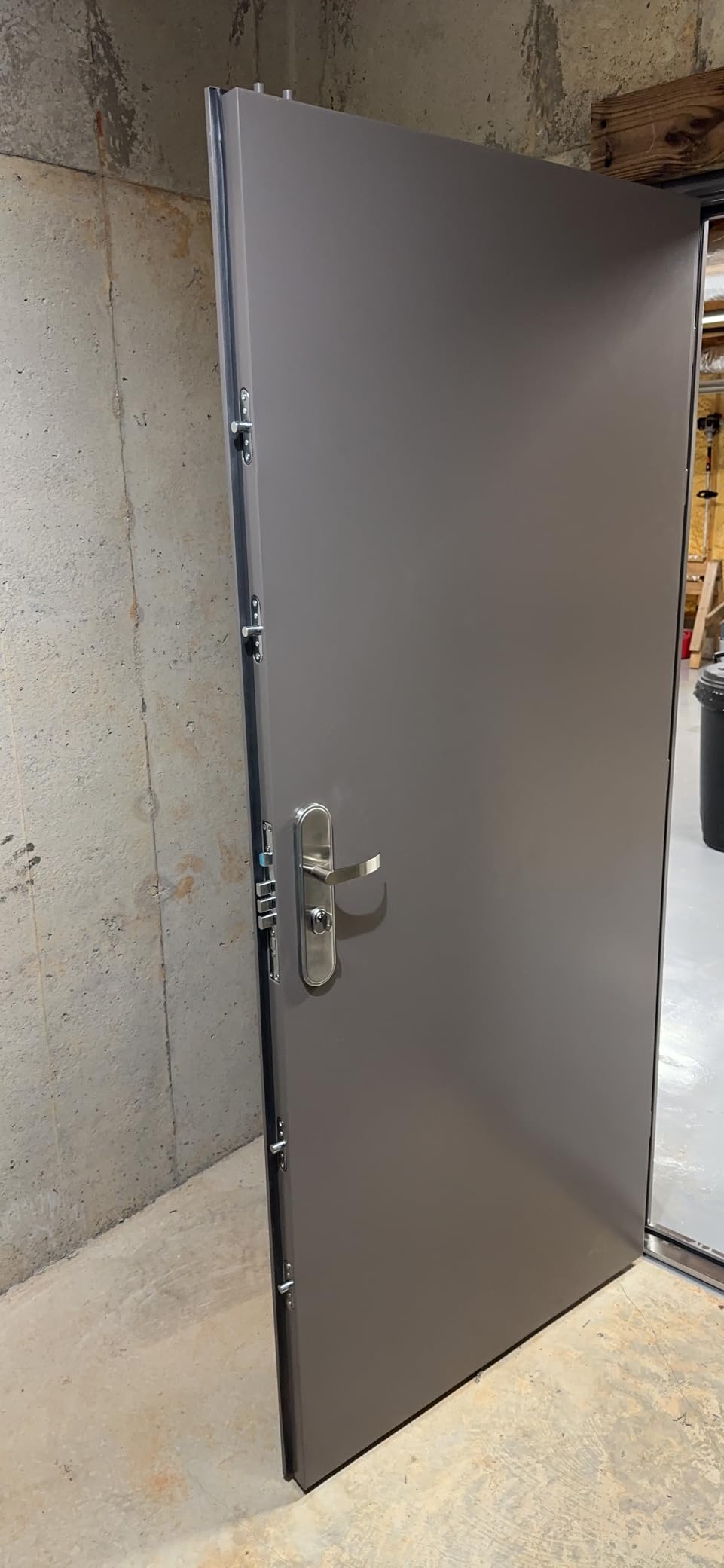 Quick Mount Steel Security Door with Frame and Hardware, Gray Left Side-Hinged Inward, 39 9/16