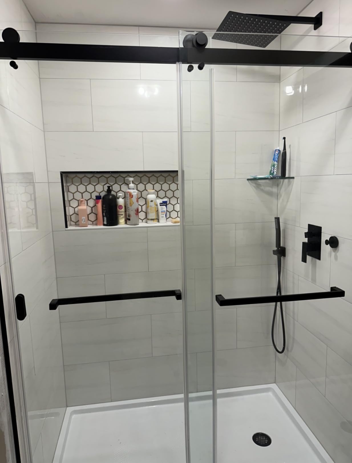 gotonovo Shower Faucet Set with Handheld Spray Matte Black, 12'' Head | SUS304 Rainfall Shower Head and Handle Set System Fixture, Pressure Balance Valve Trim Kit, Single Handle, Wall Mount, All Metal customer photo 2