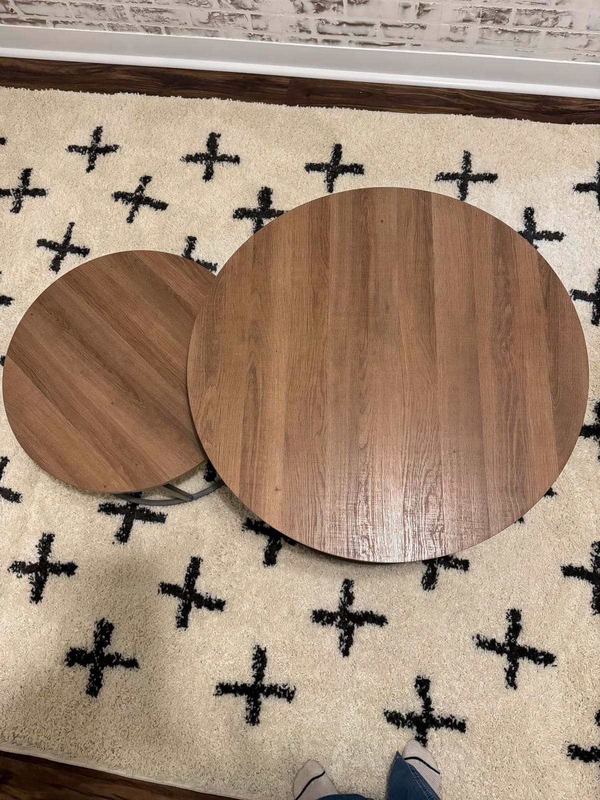 Nathan James Stella Round Modern Nesting Coffee Set of 2, Stacking Living Room Accent Tables with an Industrial Wood Finish and Powder Coated Metal Frame, Warm Nutmeg/Matte Black customer photo 1