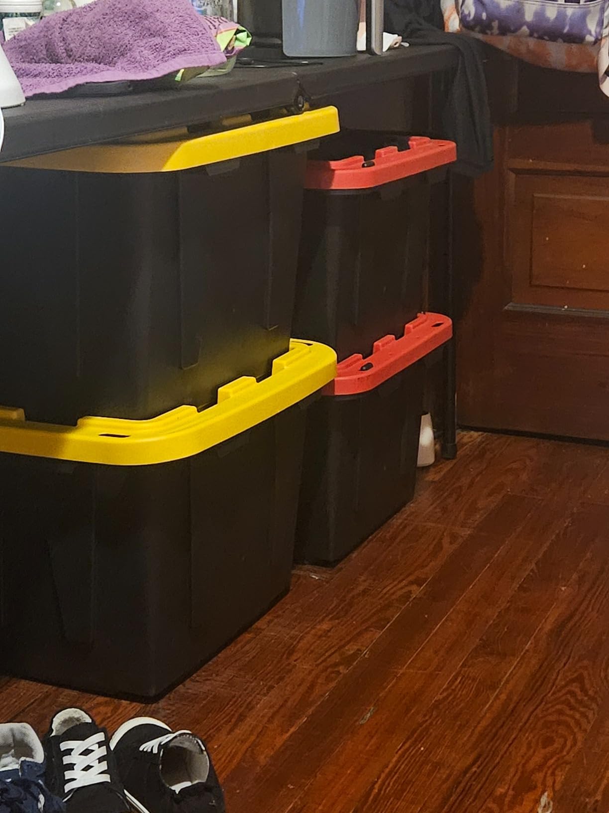 BLACK & YELLOW 5-Gallon Stackable Plastic Storage Bins with Lids, 6 Pack customer photo 2
