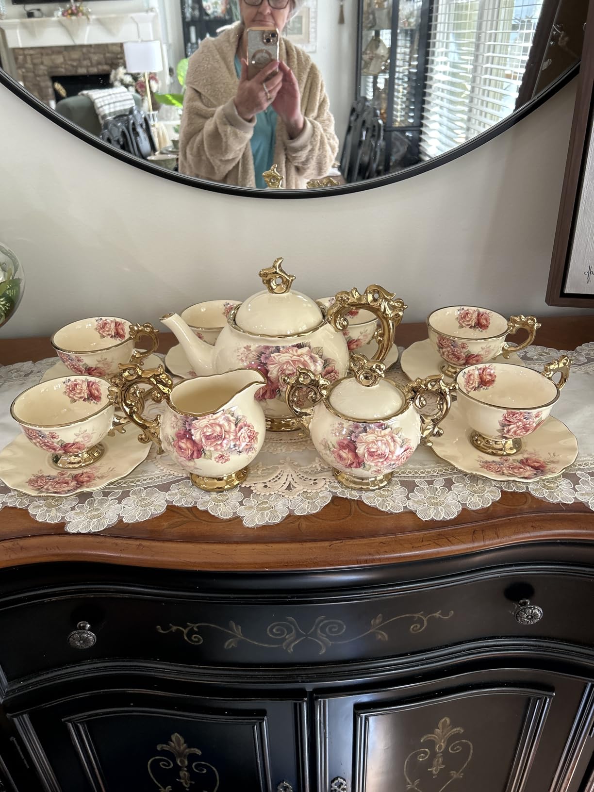 fanquare 15 Pieces British Porcelain Tea Set, Floral Vintage China Coffee Set, Wedding Tea Service for Adult, Big Tea Cup customer photo 1