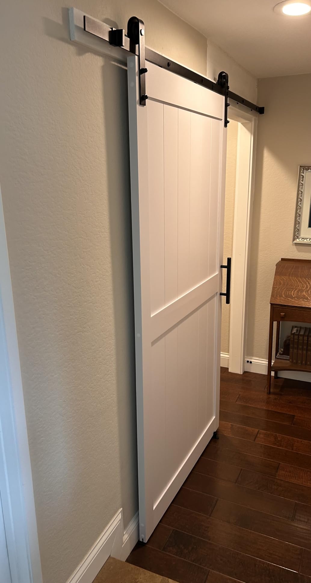 36 x 84in MDF Sliding Barn Door with 6.6ft Barn Door Hardware Kit & Handle | White Solid Barn Door Slab Covered with Water-Proof PVC Surface, Pre-Drilled Holes Easy Assembly, H-Frame customer photo 2