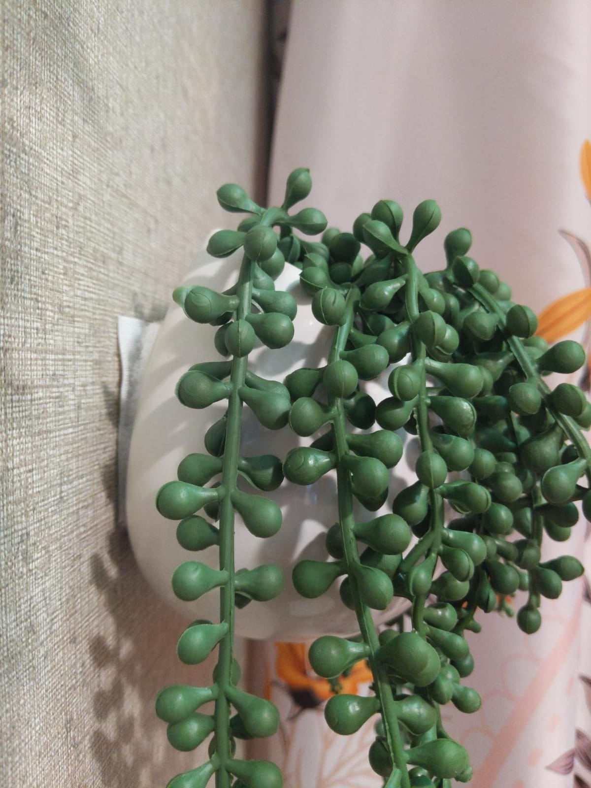 MyGift Faux String of Pearls Plant White Ceramic Wall Planter Set of 3 | Realistic Faux Greenery, Ceramic Hanging Container, Jute Rope Accent, Wall Decor Plant Display, No Watering Required customer photo 1