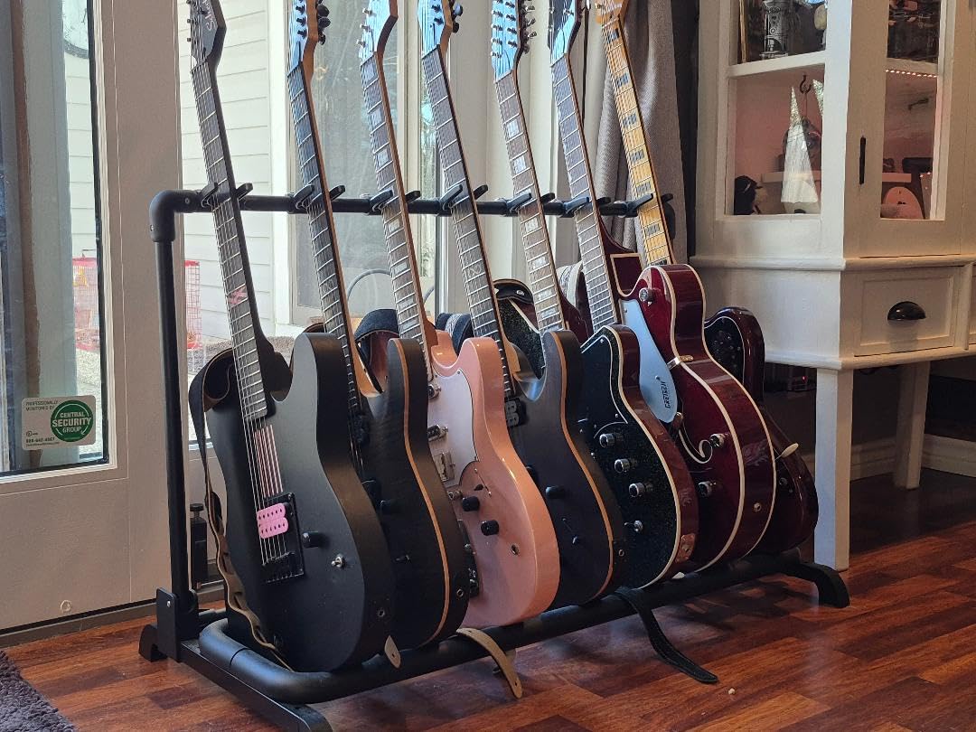 GUITTO Multi Guitar Rack Stand, Foldable Universal Display Holder for 5 Guitars, Heavy Duty Floor Organizer with Adjustable Hooks for Acoustic, Electric, and Bass, for Home, Stage, and Studio (GGS-07) customer photo 2