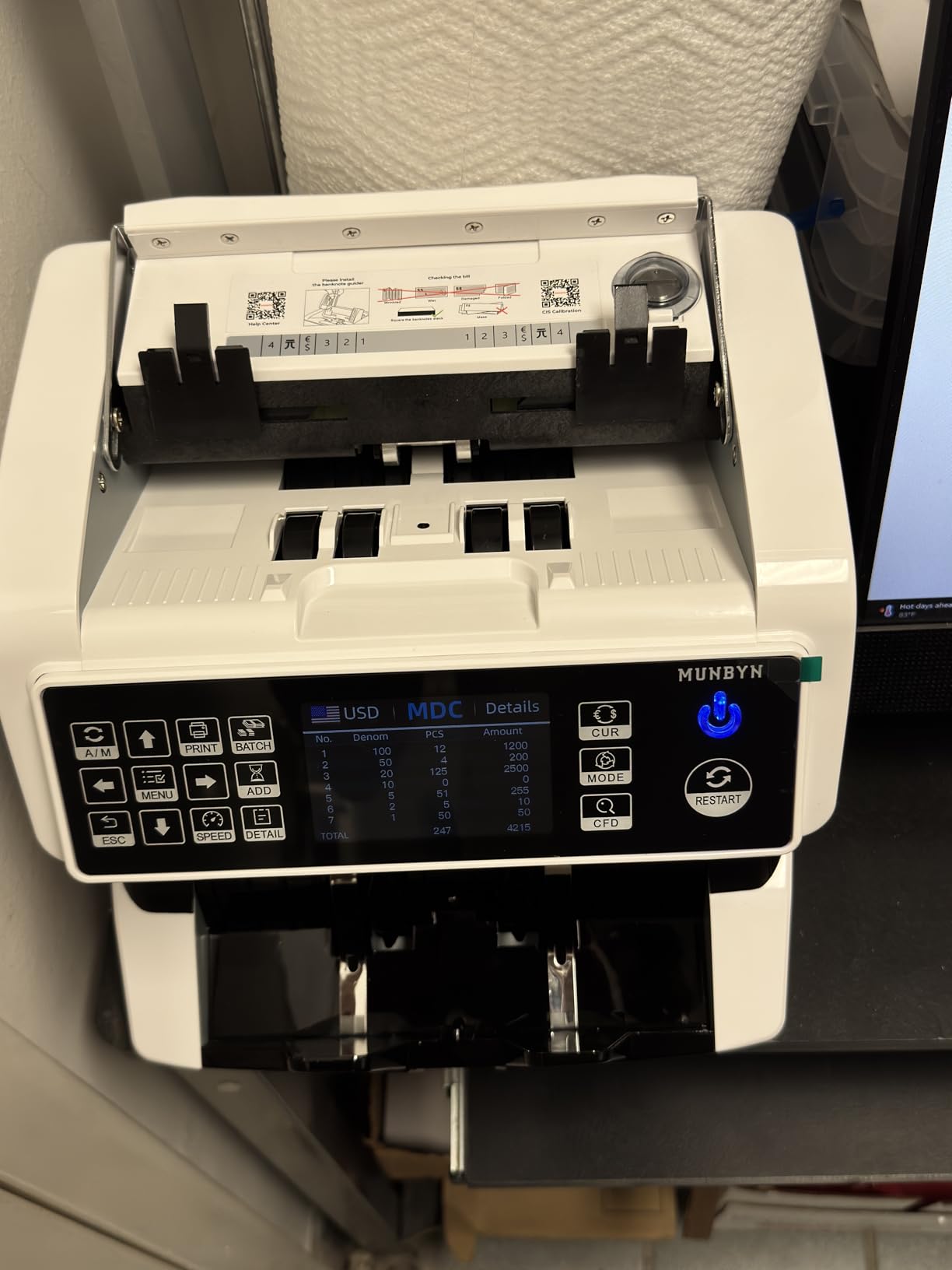 MUNBYN IMC01 Bank Grade Money Counter Machine Mixed Denomination, 2CIS/UV/IR/MG/MT Counterfeit Detection, Serial Number, MUL Currency Cash Counter, Printer Compatible, 2Y Manufacturer (White) customer photo 1