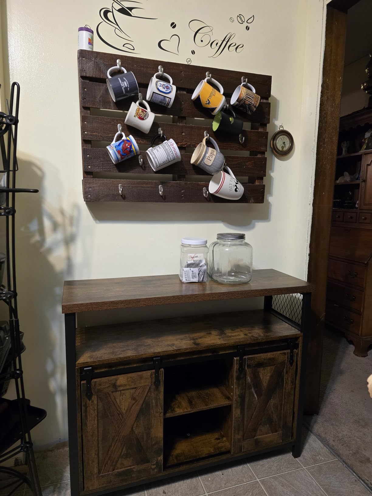 VASAGLE Buffet Cabinet, Coffee Bar Storage Cabinet, Sideboard with 2 Sliding Barn Doors, Adjustable Shelves, 13 x 39.4 x 31.5 Inches, for Living Room, Rustic Brown and Ink Black ULSC092B01 customer photo 1