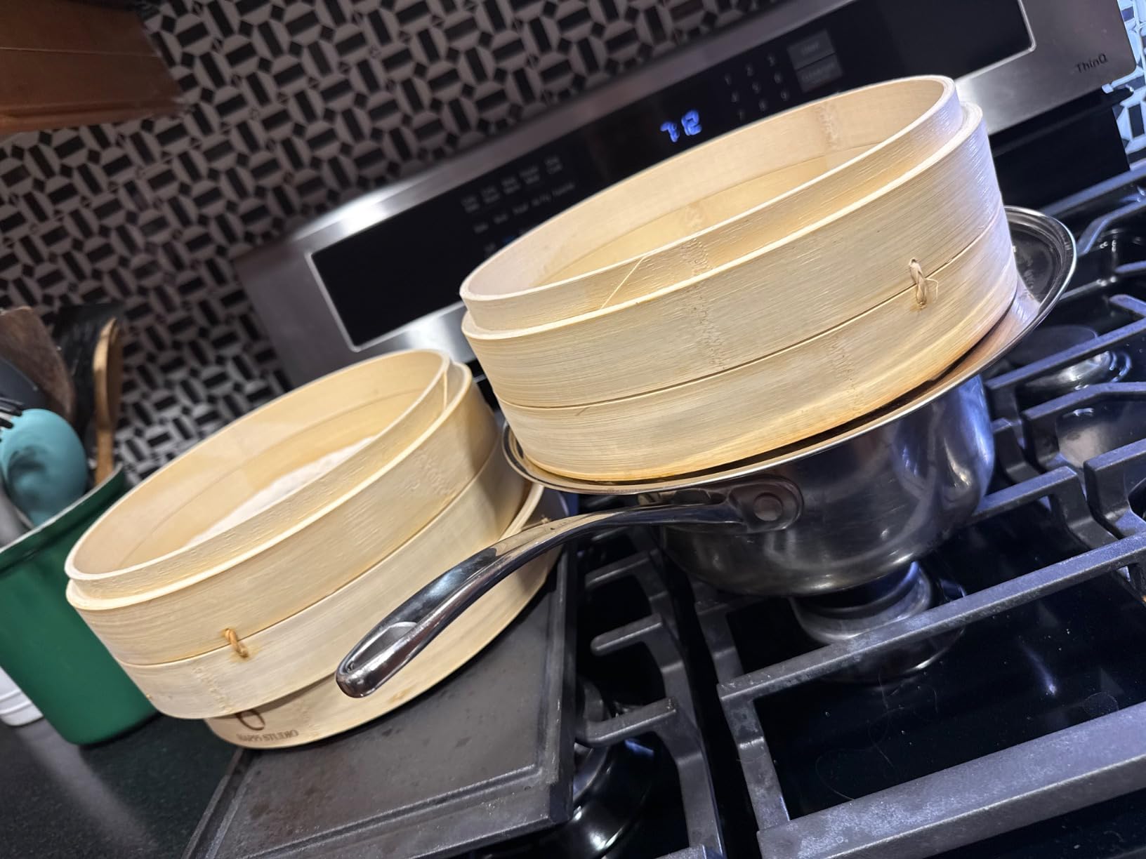 HAPPI STUDIO Bamboo Steamer Basket 10 Inch, Extra Deep Dumpling Steamer Set customer photo 2