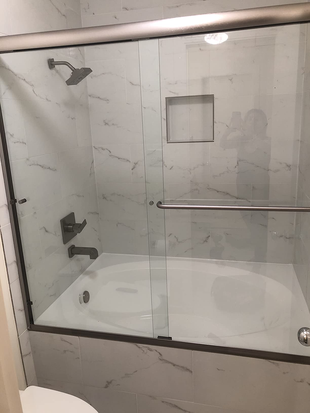 ELEGANT 58.5-60 in. W x 57 3/8 in. H Bypass Sliding Bathtub Glass Doors, Semi-Frameless Shower Door with 1/4 in. Clear Tempered Glass, Brushed Nickel Finish customer photo 1