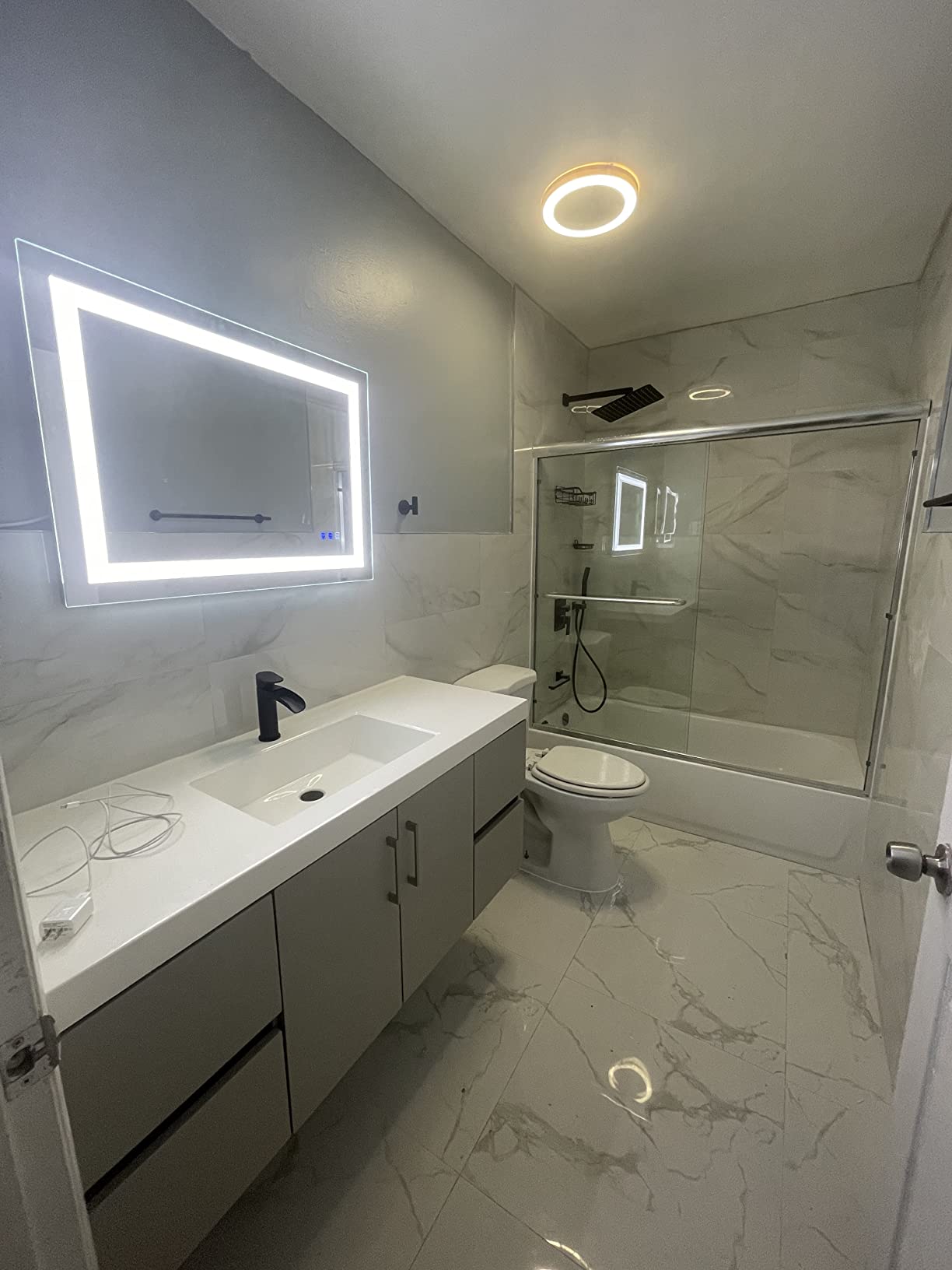 ELEGANT 58.5-60 in. W x 57 3/8 in. H Bypass Sliding Bathtub Glass Doors, Semi-Frameless Shower Door with 1/4 in. Clear Tempered Glass, Brushed Nickel Finish customer photo 2