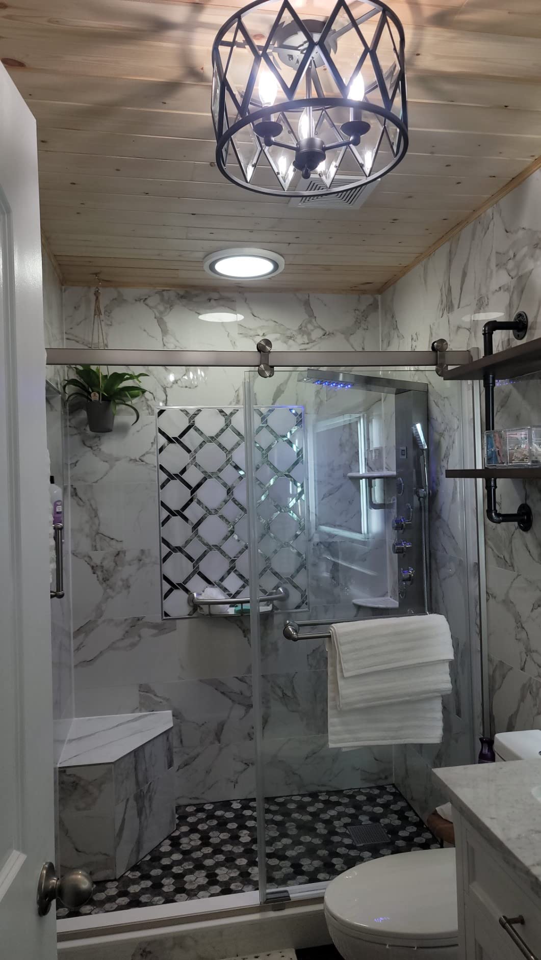 5-in-1 LED Shower Panel Tower System Stainless Steel Brushed Nickel | Rainfall + waterfall head | Massage jets | Handheld shower | Tub spout | LED display | Wall mount customer photo 1