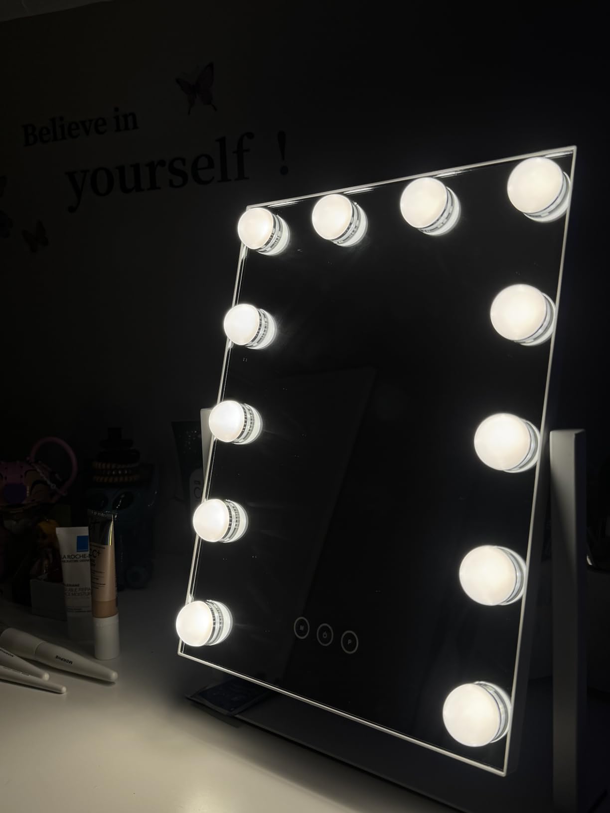Vanity Mirror with Lights, Makeup Mirror with Lights, 3 Color Lighting Modes Detachable 10X Magnification Mirror Touch Control, 360° Rotation, White customer photo 1