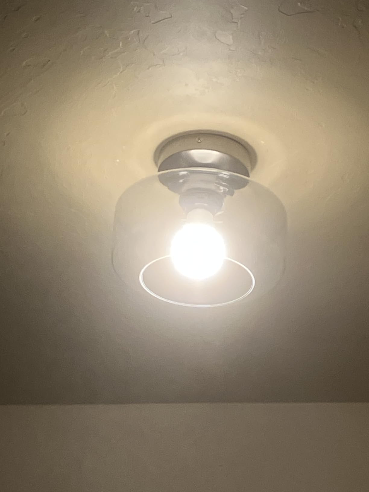Industrial Semi Flush Mount Ceiling Light, 800 Lumen LED Bulb Included, Seeded Glass Shade Farmhouse Light Fixture for Hallway Corridor Kitchen Bathroom Bedroom Passway customer photo 1