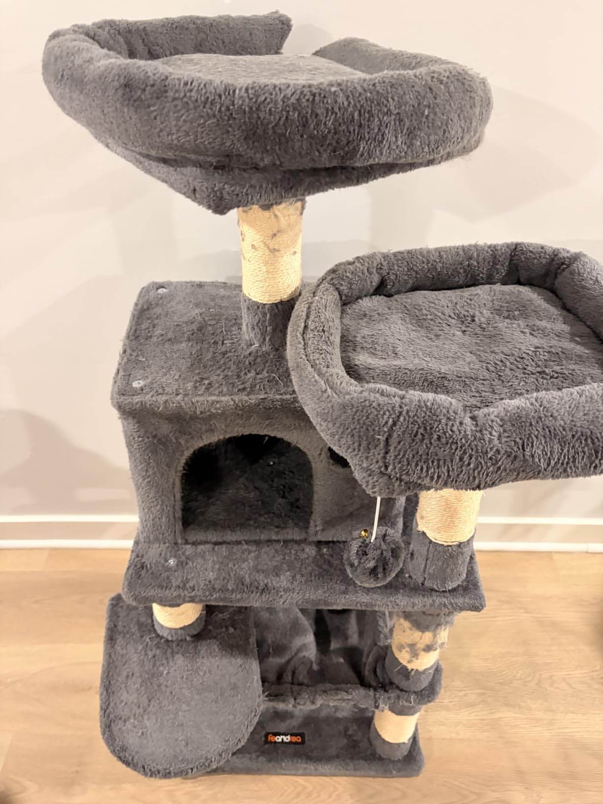 Feandrea Cat Tree, 81.1-Inch Large Cat Tower, Multi-Level Plush Condo with 13 Scratching Posts, 2 Perches, 2 Caves, Basket, Hammock, Pompoms, Smoky Gray UPCT190G01 customer photo 2