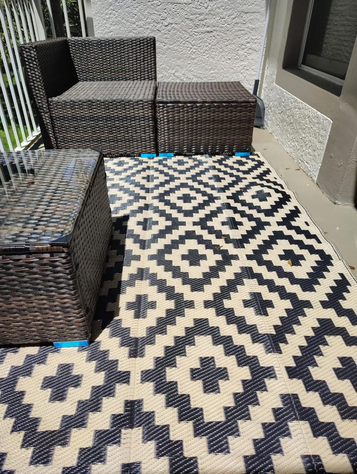 SAND MINE Waterproof Outdoor Rug 9x12 ft, Plastic Reversible Rug, Modern Area Rug, Large Floor Mat for Outdoors, RV, Patio, Backyard, Deck, Picnic, Beach, Camping (9' x 12', Black & White Lattice) customer photo 1