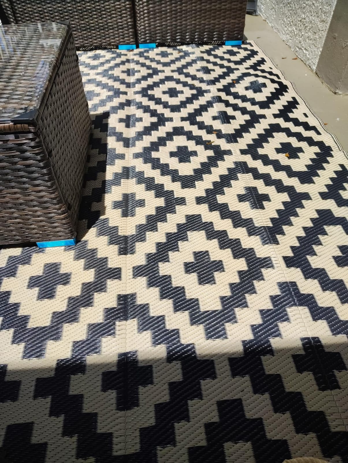 SAND MINE Waterproof Outdoor Rug 9x12 ft, Plastic Reversible Rug, Modern Area Rug, Large Floor Mat for Outdoors, RV, Patio, Backyard, Deck, Picnic, Beach, Camping (9' x 12', Black & White Lattice) customer photo 2