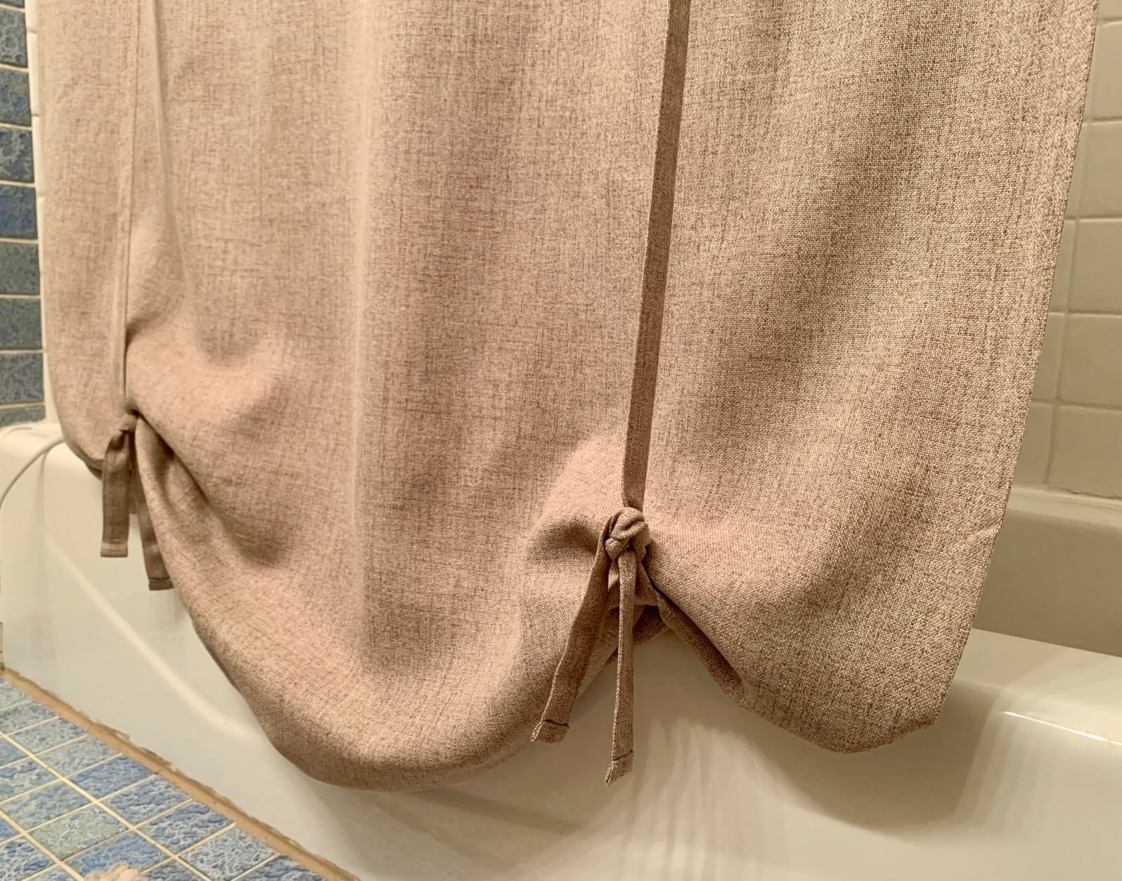 DriftAway Double Layer Linen Blackout Tie Up Curtains Thermal Insulated Fully Lined Balloon Roman Shade Bathroom Window Adjustable Rod Pocket for Small Window 39 Inch by 55 Inch Beige customer photo 2