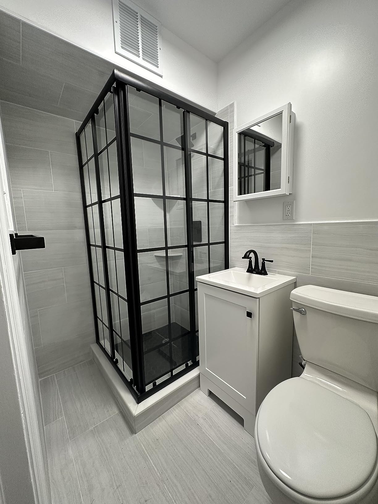 ELEGANT Framed Sliding Shower Enclosure 36 in. D x 36 in. W x 72 in. H, 2 Stationary Panels, 1/4'' Clear Glass Sliding Shower Doors, Black Brushed Nickel (Shower Base Not Included) customer photo 2