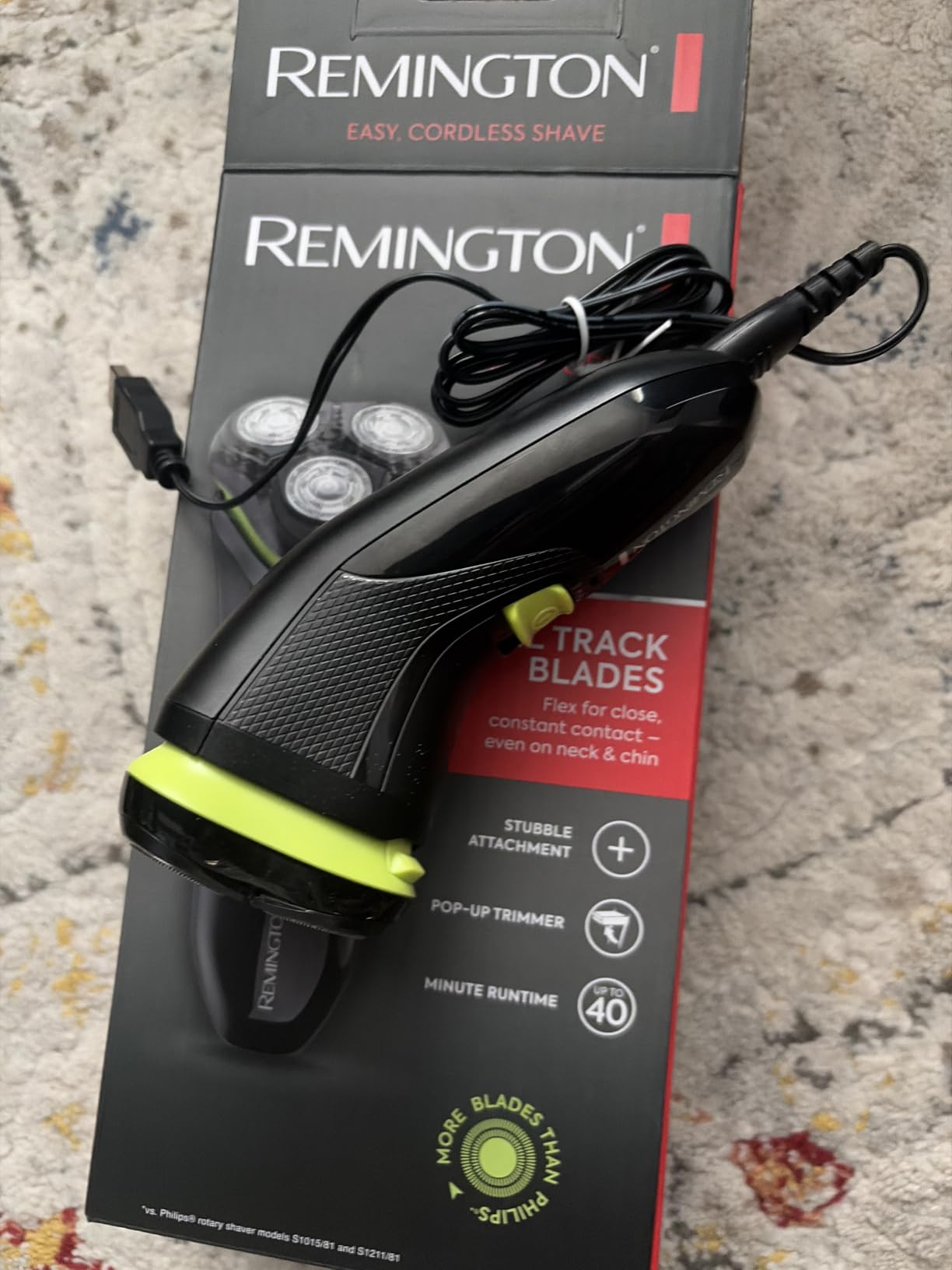 Remington Ultrastyle Rechargeable Rotary Shaver, Pr1320, Black/Neon Green customer photo 1