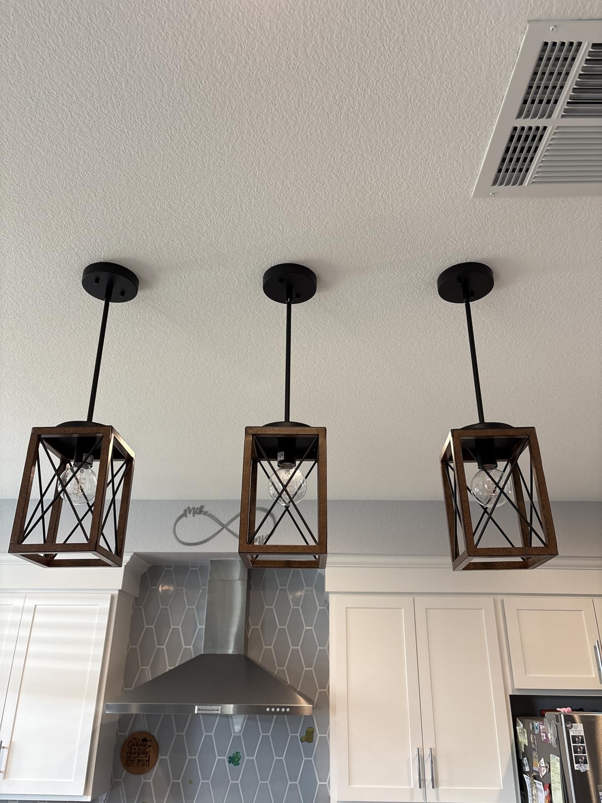 DEWENWILS 2 Pack Farmhouse Pendant Light, Metal Hanging Light Fixture with Wooden Grain Finish, 48 Inch Adjustable Pipes for Flat and Slop Ceiling, Kitchen Island, Bedroom, Dining Hall, ETL Listed customer photo 1