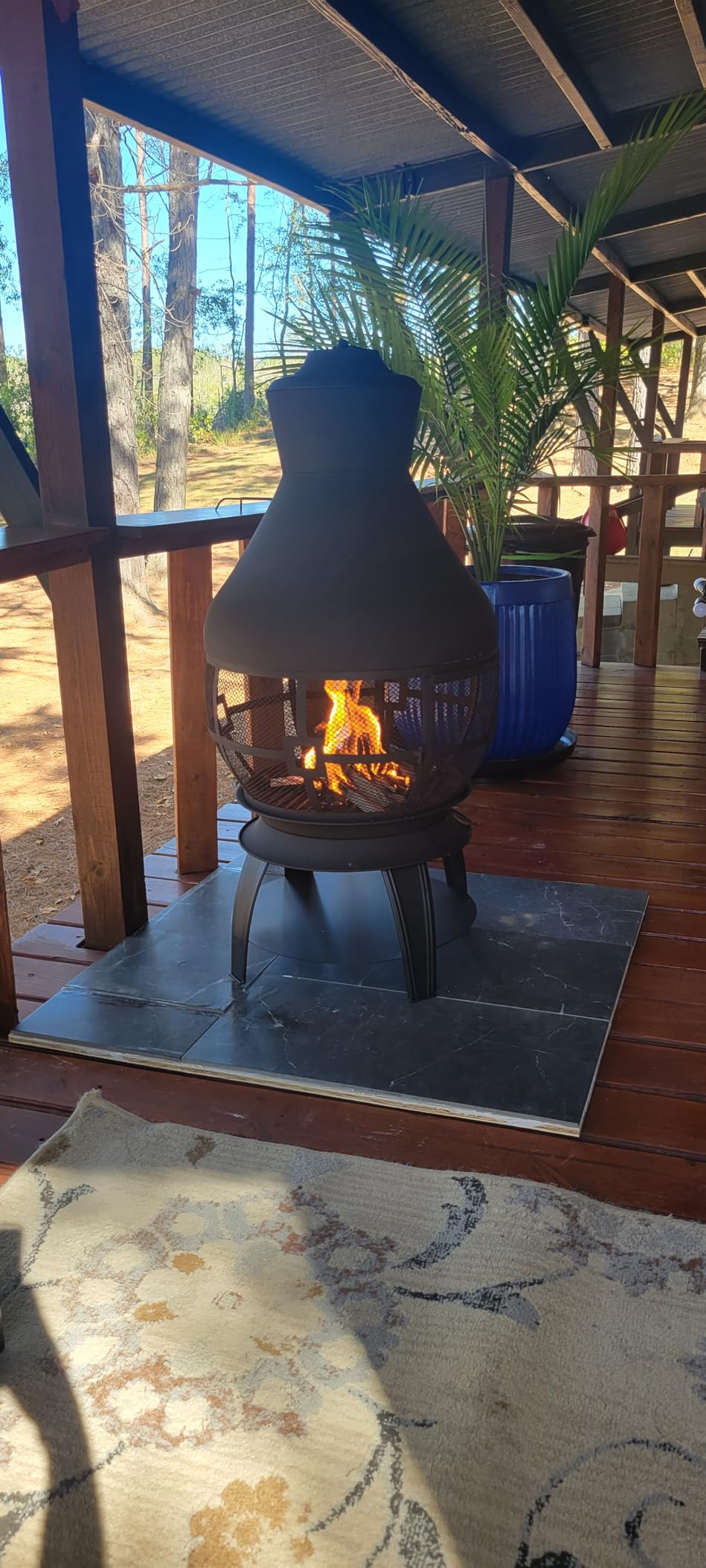 Giantex Wood Burning Chiminea, Heavy Duty Fireplace Chiminea for Patio | Wood Fire Pit w/ 2-piece Log Grate, Premium Rain Cap & Fire Poker, 360° Fire Retardant Mesh Cover, Ideal for Garden, Backyard customer photo 1