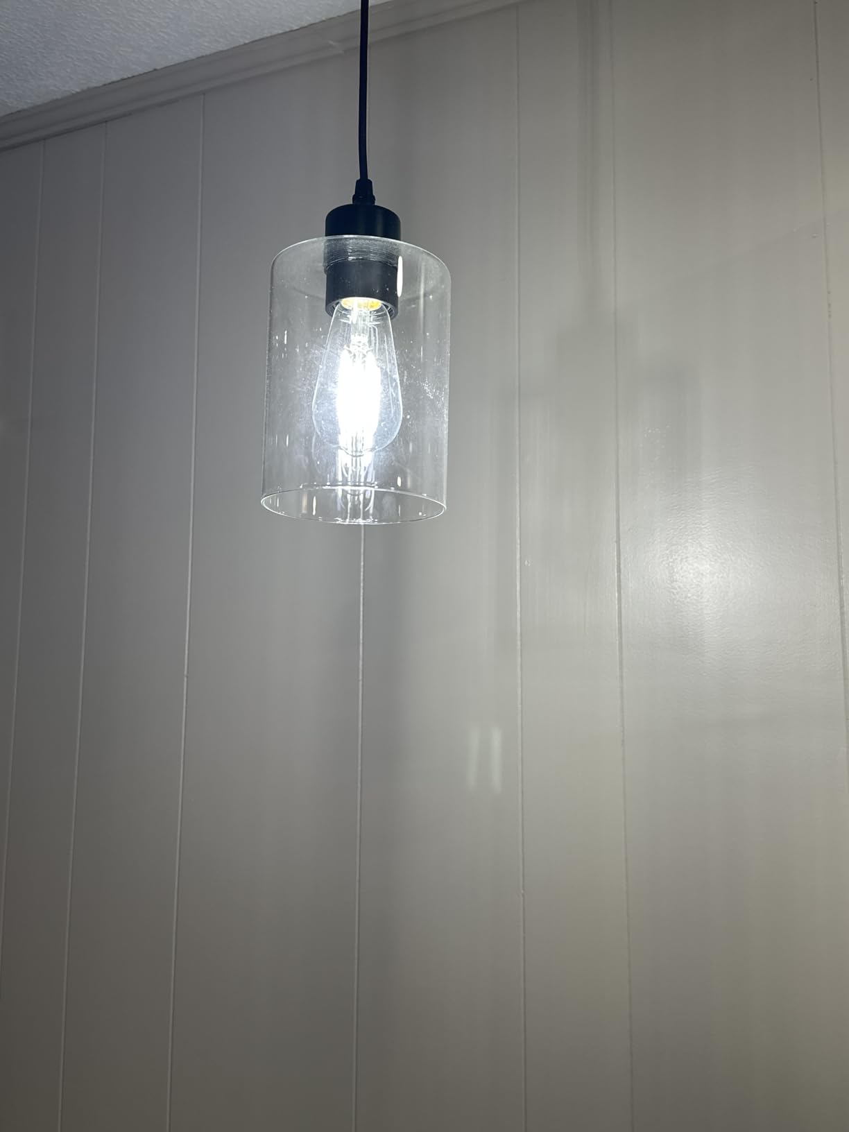 Modern Black Farmhouse Clear Glass Cylinder Pendant Light Fixture, Island Lights for Kitchen, Mini Pendant Lighting for Kitchen Island Decor - 4.75 Inch Shade 58 Inch Cord (Black 2 Pack) customer photo 1
