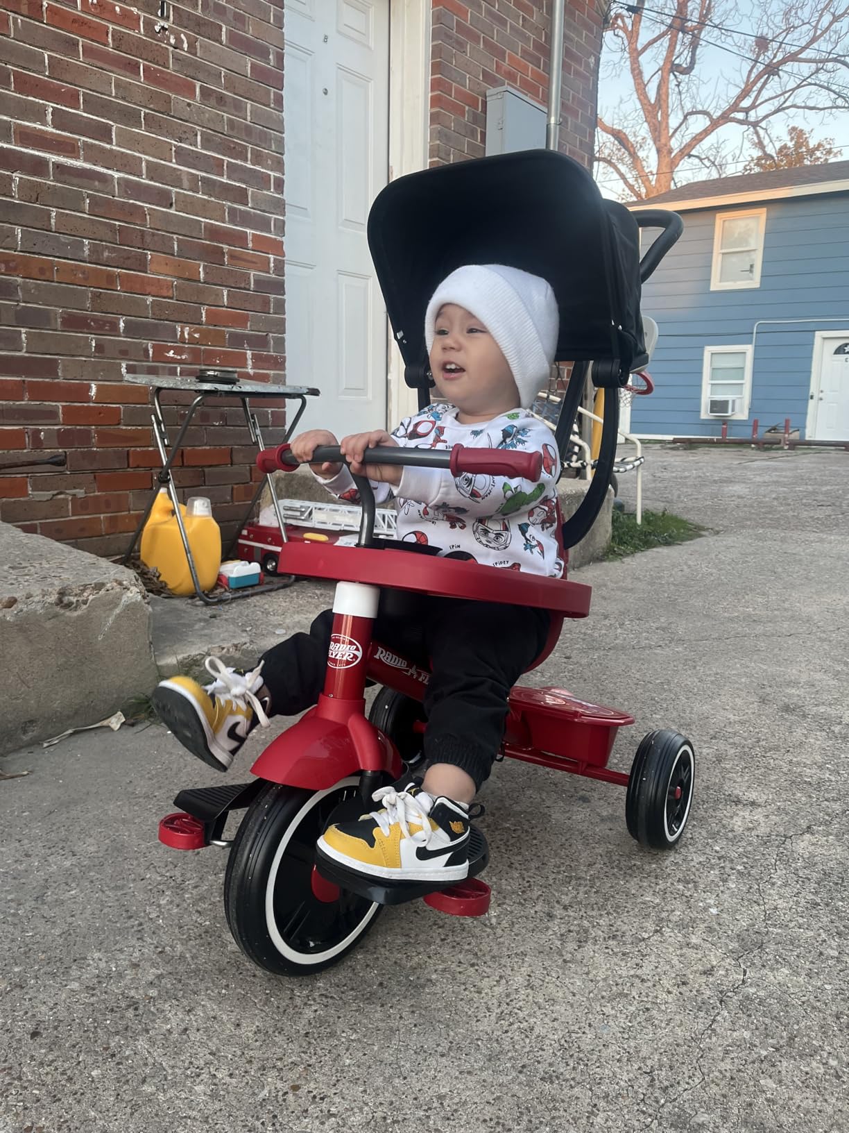 Radio Flyer 4-in-1 Pedal & Push Stroll 'N Trike, Ages 1-5, UV Canopy, Red | Toddler Tricycle & Stroller, High-Density Foam Tires, Parent Push Handle, Removable Tray, (Amazon Exclusive) customer photo 2