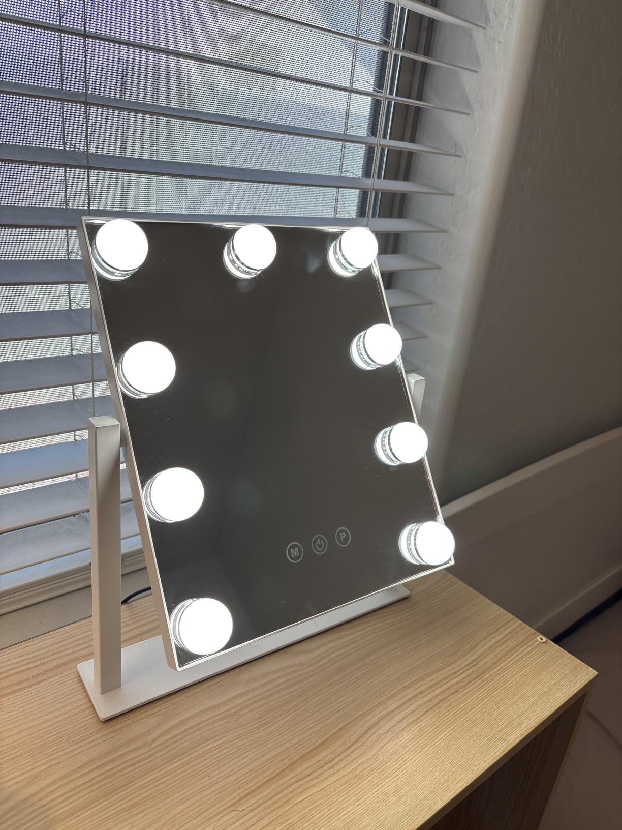 Kotdning Vanity Mirror with Lights, Lighted Vanity Mirror with 9 Dimmable Bulbs for Dressing Room & Bedroom, 3 Color Lighting, Modes Detachable 10x Magnification 360° Rotation (White) 12