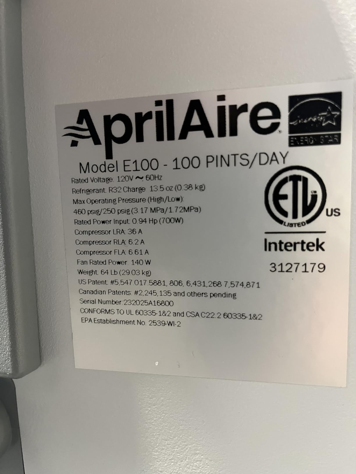 AprilAire E100 Pro 100-Pint Whole-House Dehumidifier, Energy Star Certified, Commercial-Grade Whole-Home Dehumidifier for Basement, Crawlspace, or Whole House up to 5,500 sq. ft. customer photo 2