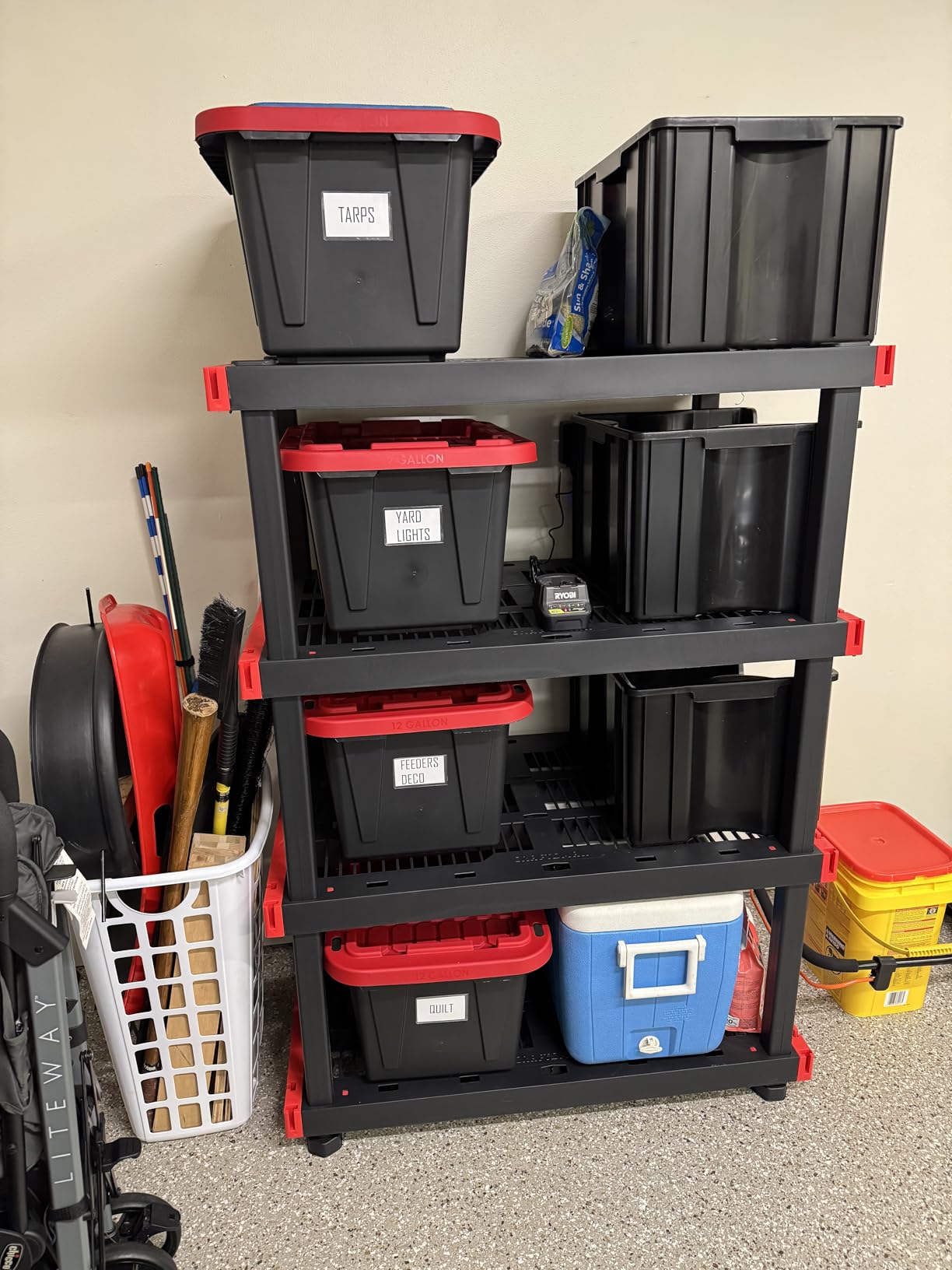 CX Craftsman 5-Tier Heavy Duty Plastic Storage Shelves, Garage Organization | 5-tier storage rack organizes garages, workshops & basements, 200 lb/shelf, 72.3H x 40W x 24D, easy assembly, black/red customer photo 1