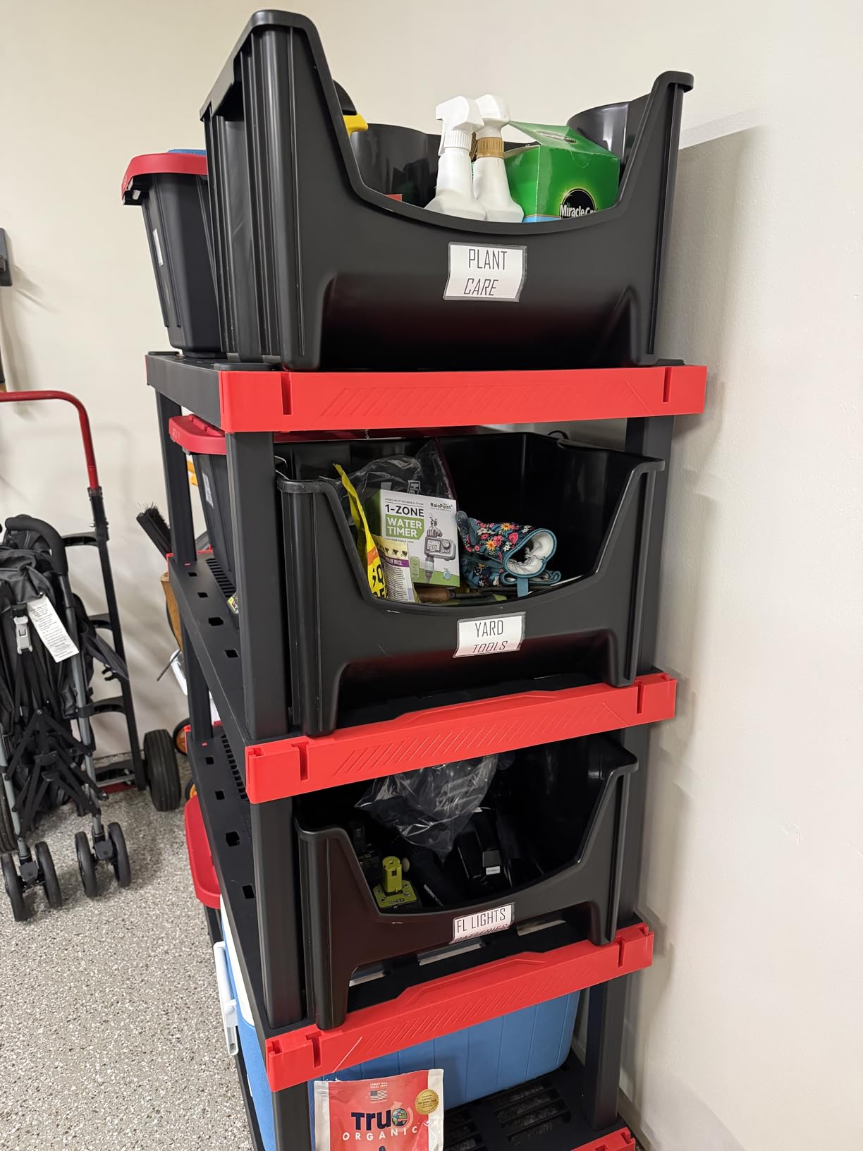 CX Craftsman 5-Tier Heavy Duty Plastic Storage Shelves, Garage Organization | 5-tier storage rack organizes garages, workshops & basements, 200 lb/shelf, 72.3H x 40W x 24D, easy assembly, black/red customer photo 2