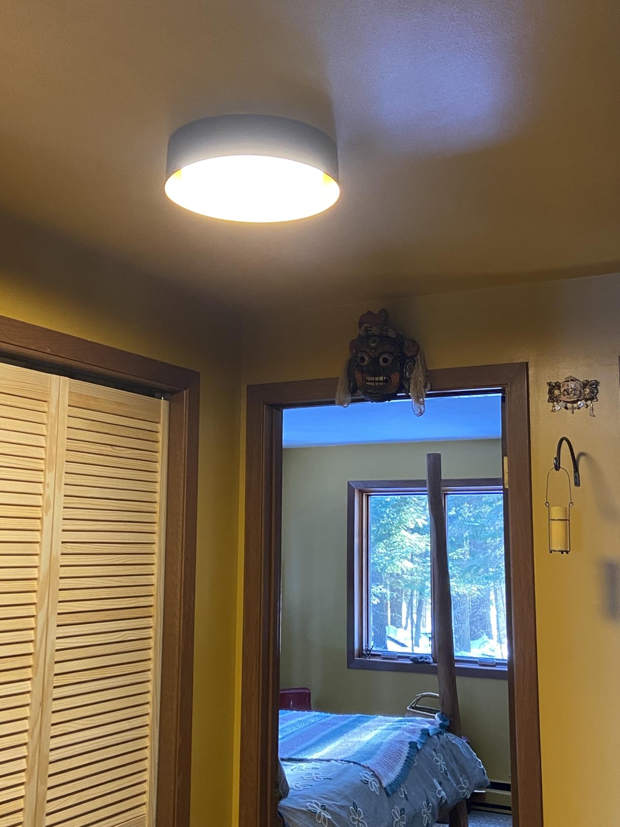 Bargeni Flush Mount Ceiling Light, Matte Black with Gold Interior, 12.5