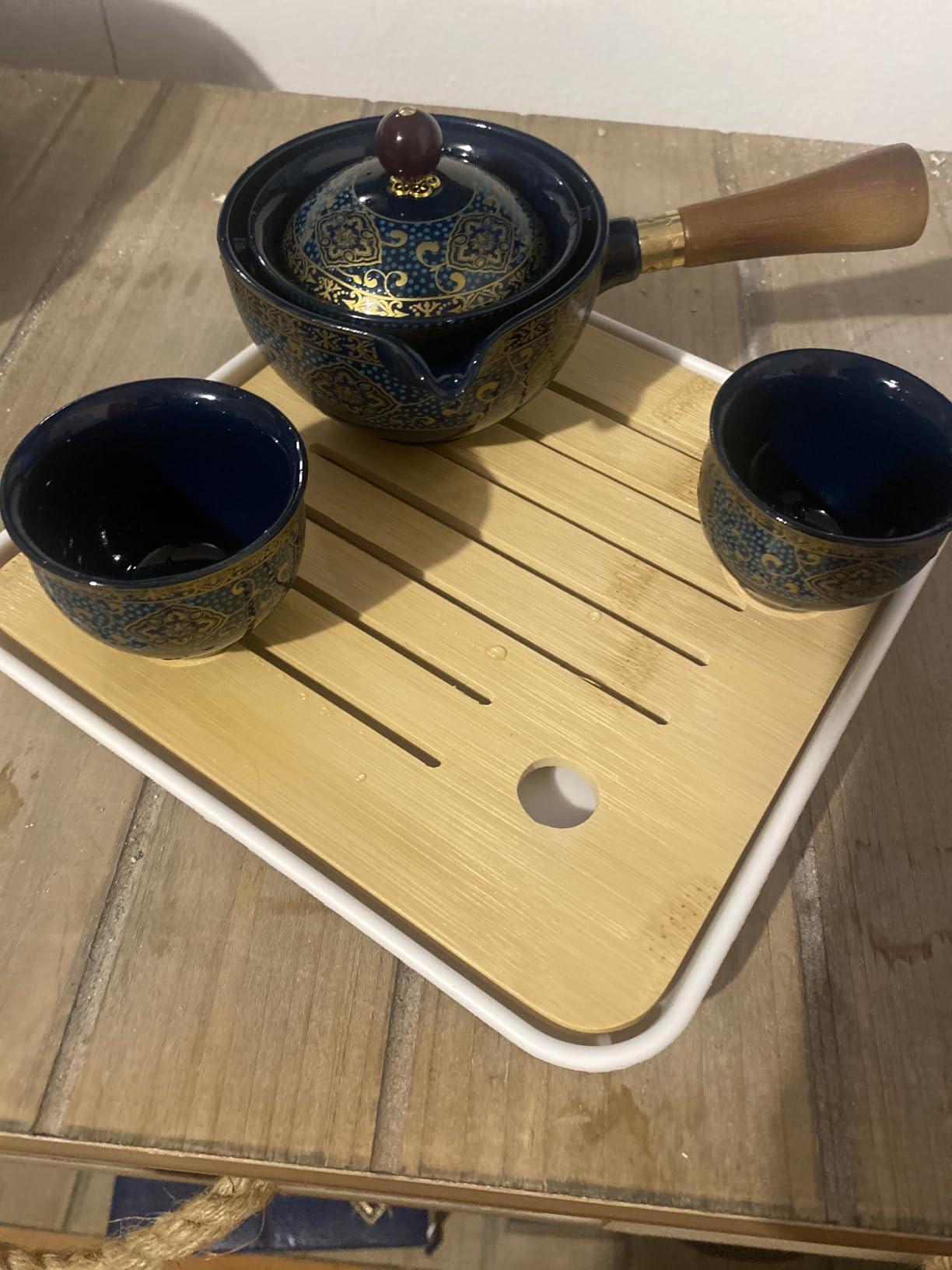 LURRIER Porcelain Chinese Gongfu Tea Set, Portable Teapot Set with 360 Rotation Tea maker and Infuser, Portable All in One Gift Bag for Travel, Home, Gifting, Outdoor and Office (Floral Blue) customer photo 1