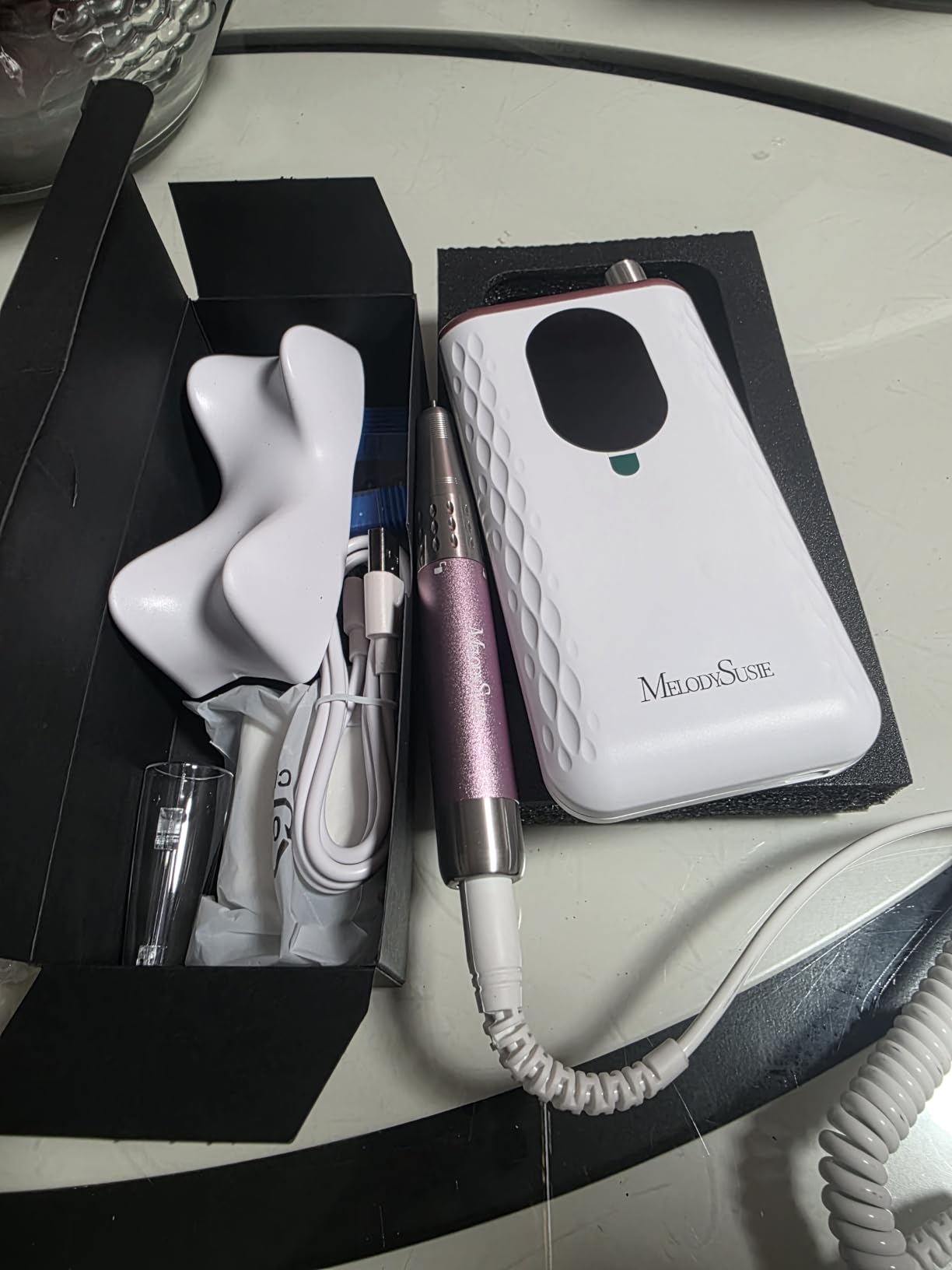 MelodySusie Clip-On Cordless Nail Drill 35,000 RPM MM400C for Nail Tech | 15+H Battery Life, 400 gf-cm Torque, Low Heat & Vibration, Metallic Texture, Acrylic & Gel Removal, for Home & Salon Use customer photo 2