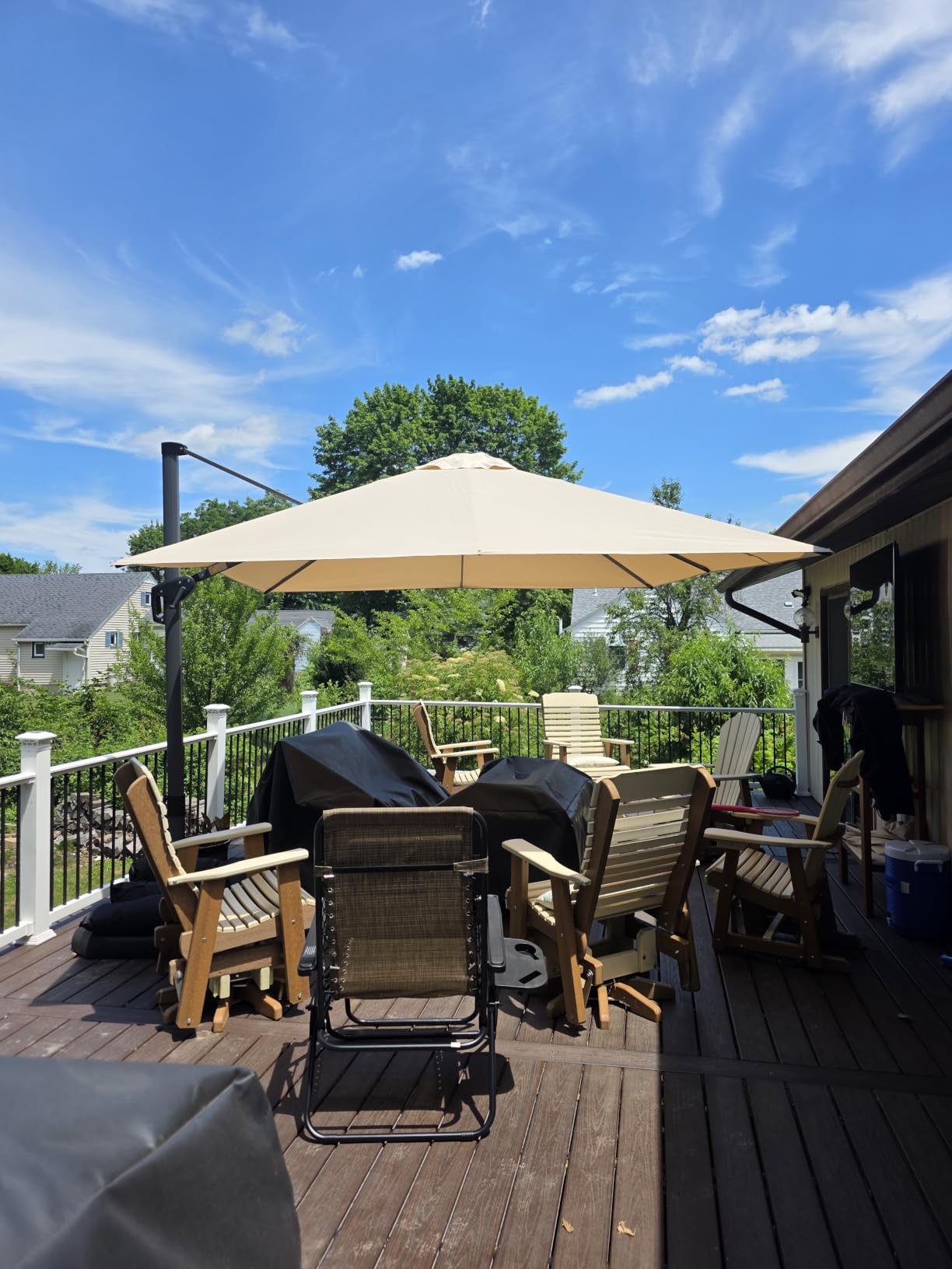 PURPLE LEAF Patio Umbrella with Base Outdoor 10' x 10' 360° Rotation Grey | One-Hand Adjustment, Withstand Winds, Steady frame in gusts, Smooth 360° Rotation, Rock Solid Stability, 30-Minute Setup customer photo 1