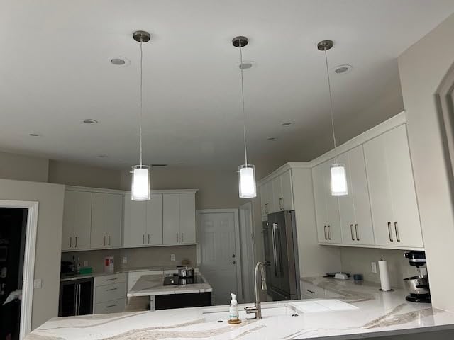 AKEZON Pendant Lights Kitchen Island 2 Pack, Brushed Nickel, Adjust Height | Flat/Slope wired Ceiling,modern design,Clear Glass,inner frosted white glass,E26 base,Hardwired Mount,Indoor Use,ETL Listed customer photo 1