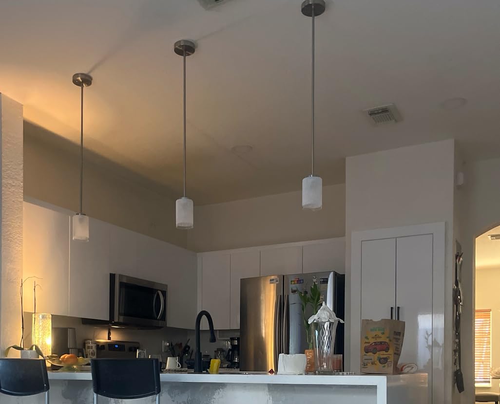AKEZON Pendant Lights Kitchen Island 2 Pack, Brushed Nickel, Adjust Height | Flat/Slope wired Ceiling,modern design,Clear Glass,inner frosted white glass,E26 base,Hardwired Mount,Indoor Use,ETL Listed customer photo 2