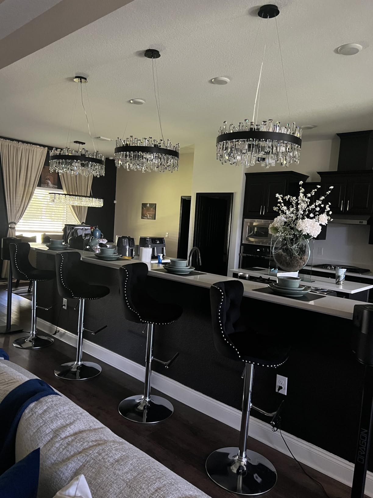 Siljoy Modern Rectangular Gold Crystal Dining Chandelier Dimmable, L35.4'' | Brushed Gold, E12 x 16, Adjustable Height, 2-Tiers K9 Crystal, Raindrop Chandelier, Ceiling Light, Living Dining Room Kitchen customer photo 1