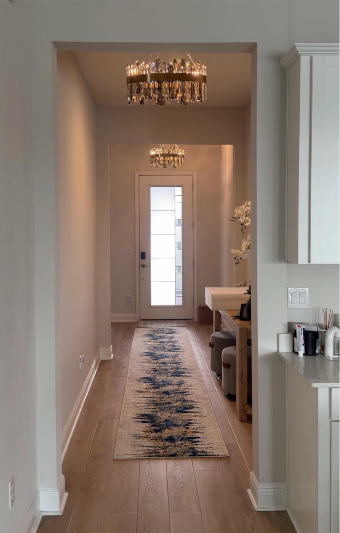 Siljoy Modern Rectangular Gold Crystal Dining Chandelier Dimmable, L35.4'' | Brushed Gold, E12 x 16, Adjustable Height, 2-Tiers K9 Crystal, Raindrop Chandelier, Ceiling Light, Living Dining Room Kitchen customer photo 2