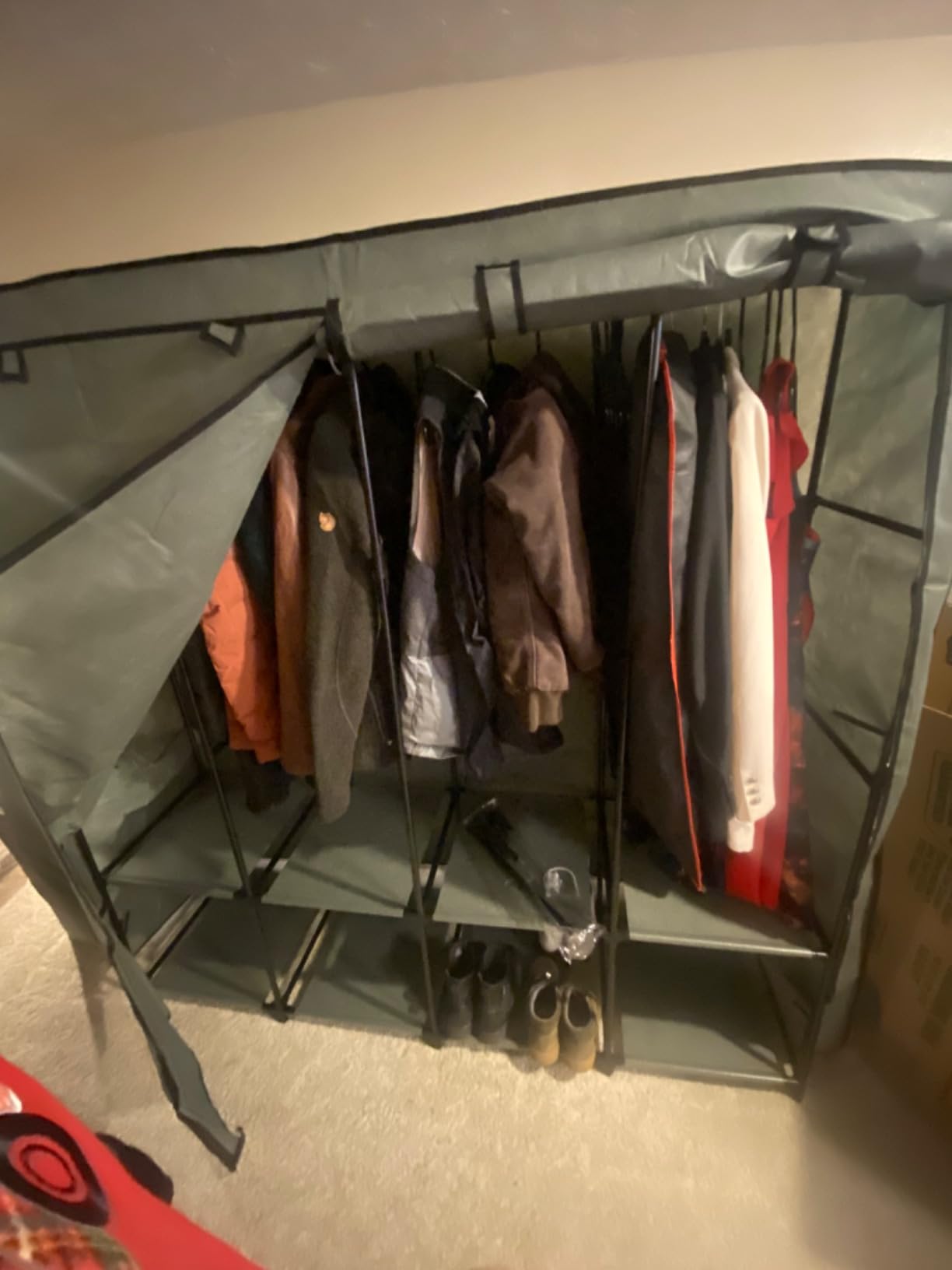SONGMICS Portable Closet with Cover, 4 Hanging Rods and Shelves | Wardrobe Closet Organizer, 4 Side Pockets, 66.9 x 17.7 x 65.7 Inches, Ink Black, RYLAN Collection URYG094B02 customer photo 2