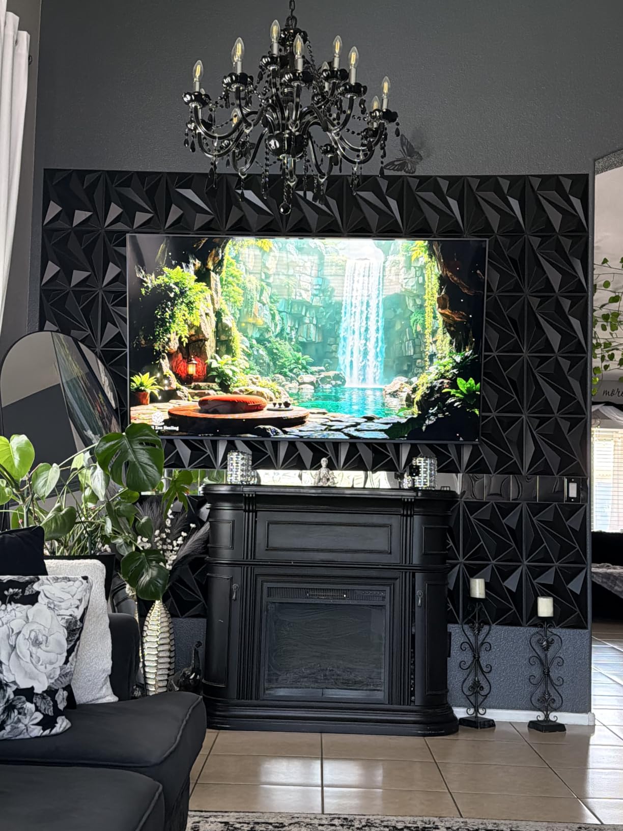 Art3dwallpanels 33 Pack 3D Wall Panel Diamond for Interior Wall Décor, PVC Flower Textured Wall Panels for Living Room Lobby Bedroom Hotel Office, Black, 12''x12'' Cover 32.Sq.Ft. customer photo 1