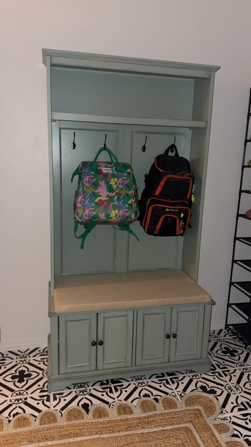 Crosley Furniture Holbrook Hall Tree, Shoe Rack Bench | Shoe Rack Bench and Hooks for Hanging, Mudroom and Entryway Storage, Seafoam Blue customer photo 1